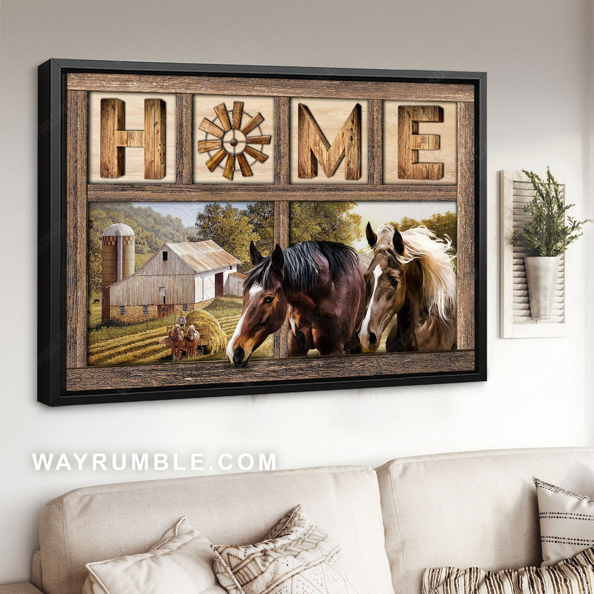 Horse farm, Paddy field, Storage house, Home - Family Landscape Canvas Prints, Wall Art