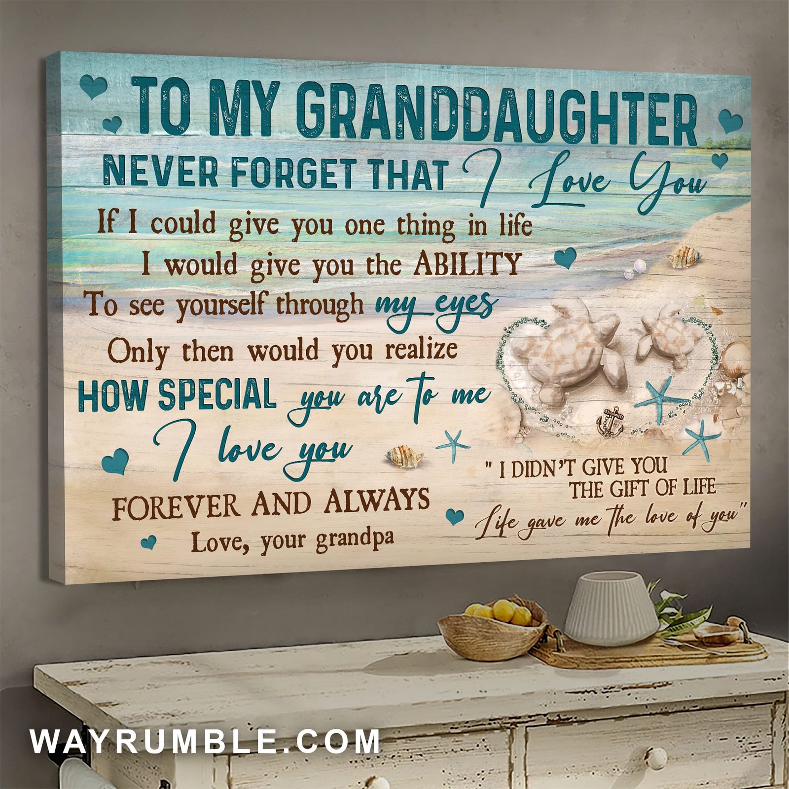 Grandpa to Granddaughter, Sand turtle, Life gave me the love of you - Family Landscape Canvas Prints, Wall Art