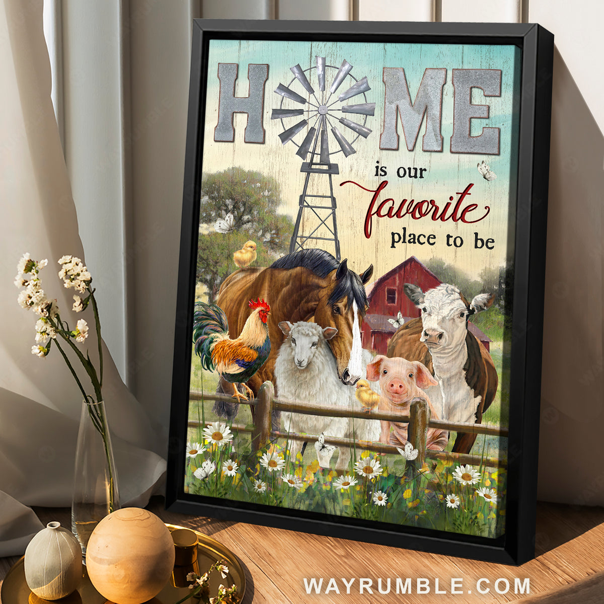 Farm animals, Farm cattle, Old windmill, Home is our favorite place - Family Portrait Canvas Prints, Wall Art