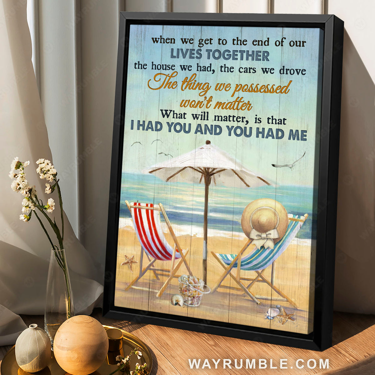 Beach chairs, Sand beach, Flying seagull, I had you and you had me - Family Portrait Canvas Prints, Wall Art