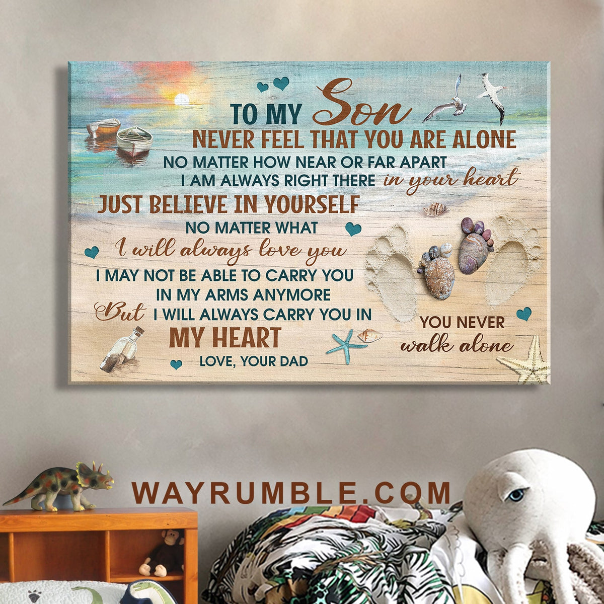 Dad to Son, Foot Prints, On the beach, No matter what I will always love you - Family Landscape Canvas Prints, Wall Art