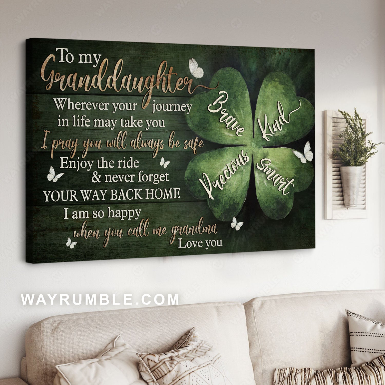 Grandma to granddaughter, Four-leaf clover, I pray you will always be safe - Family Landscape Canvas Prints, Wall Art