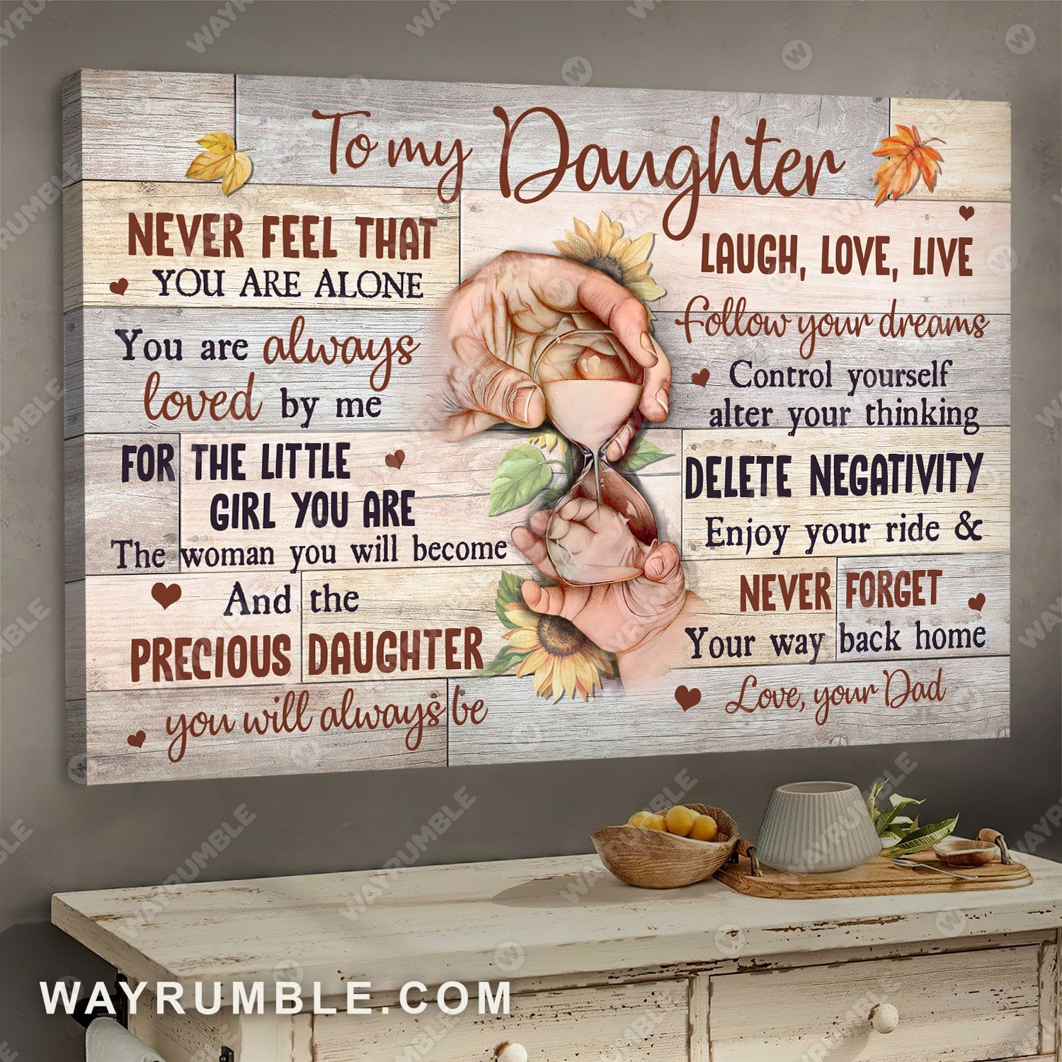 Dad to daughter, Sandglass, Big hand and little hand, You are always loved by me - Family Landscape Canvas Prints, Wall Art