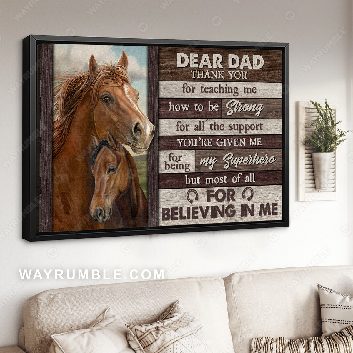 Son to dad, Brown horses, Thank you for teaching me - Family Landscape Canvas Prints, Wall Art