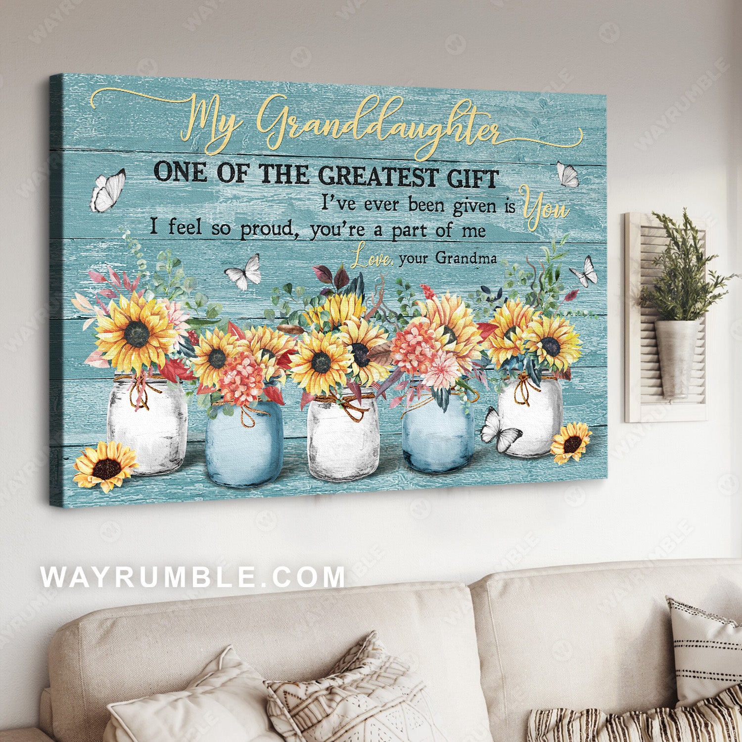 Grandma to Granddaughter, Sunflower painting, Vintage, One of the greatest gift I've ever been given is you - Family Landscape Canvas Prints, Wall Art