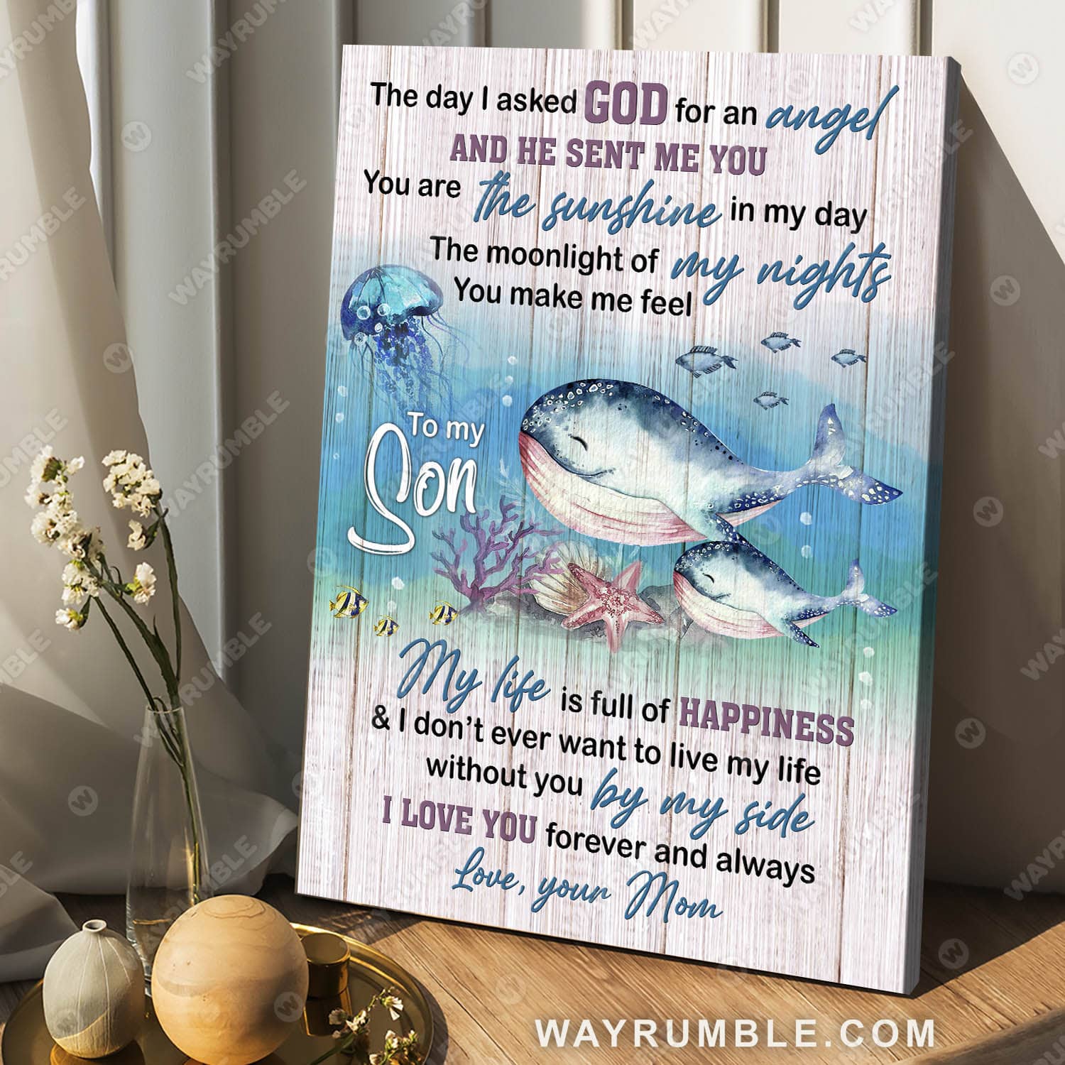 Mom to son, Whale painting, Under the sea, You are the sunshine in my day - Family Portrait Canvas Prints, Wall Art