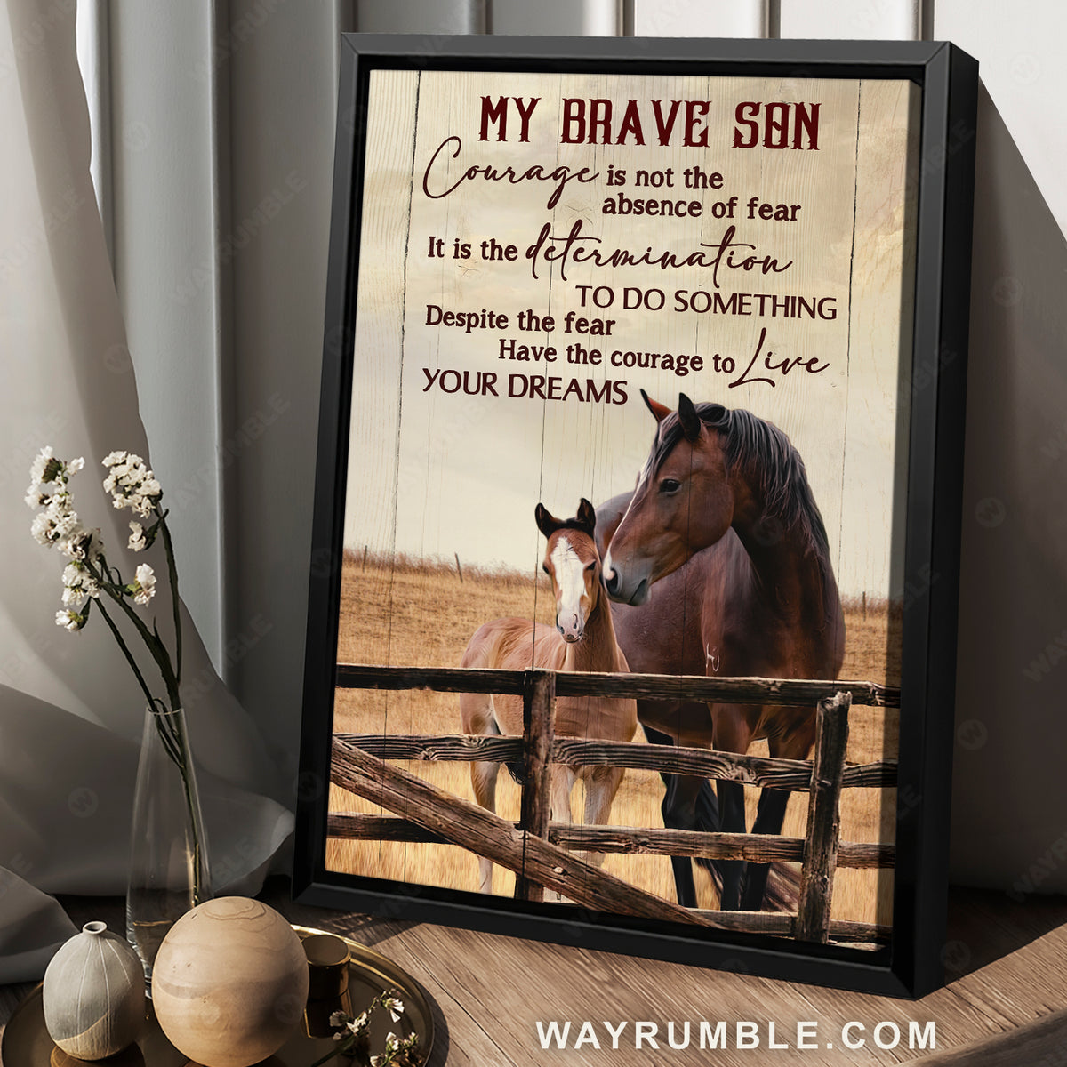 To my son, Horse drawing, Meadow landscape, Have the courage to live your dream - Family Portrait Canvas Prints, Wall Art