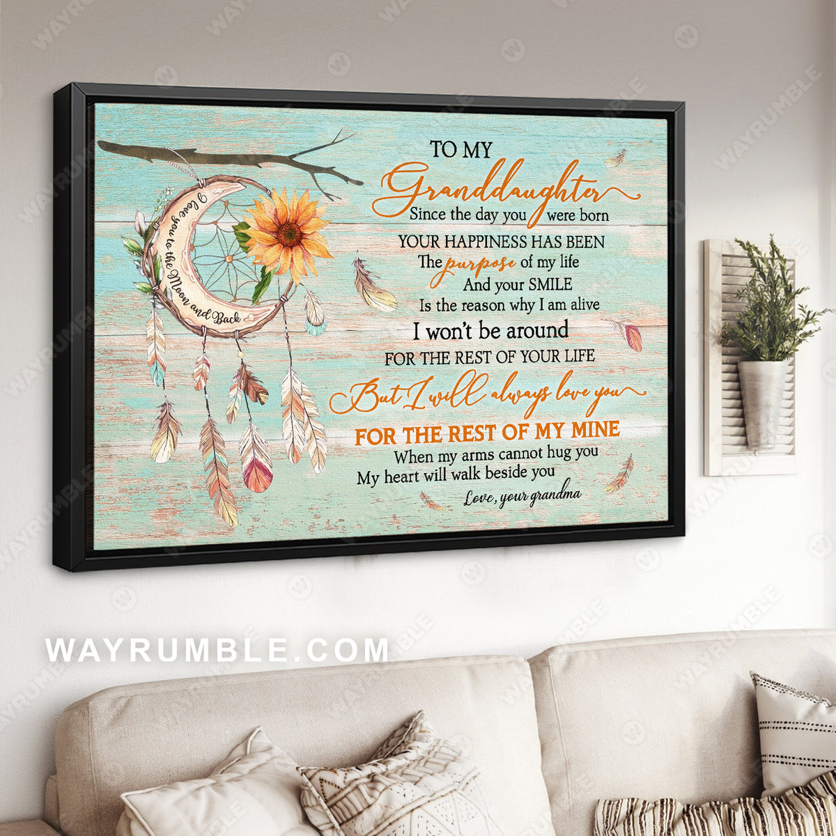 Grandma to granddaughter, Dreamcatcher, moon and sunflower, I will always love you - Family Landscape Canvas Prints, Wall Art