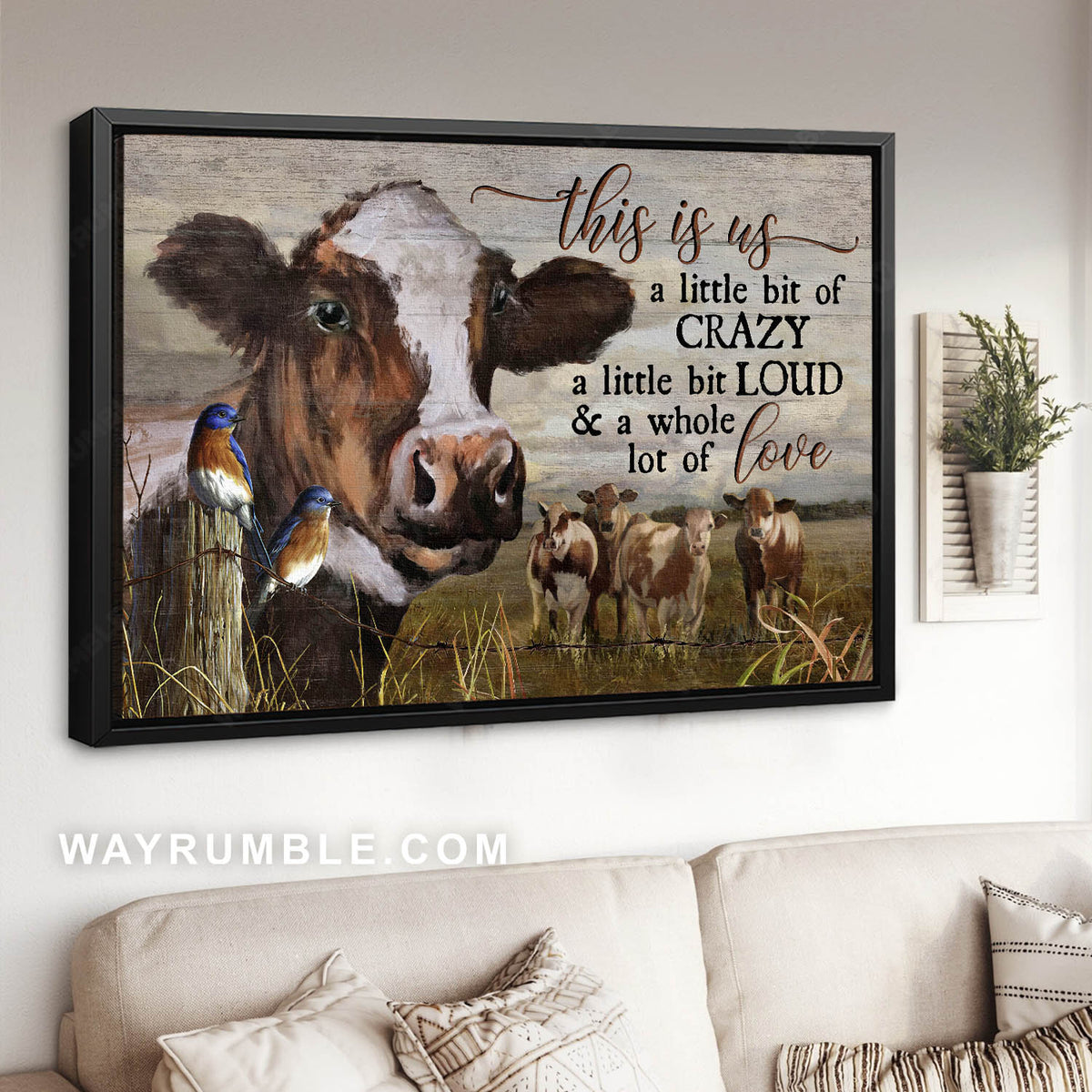 Dairy cows, Blue bird, Farm animal, Grass field, This is us - Family Landscape Canvas Prints, Wall Art