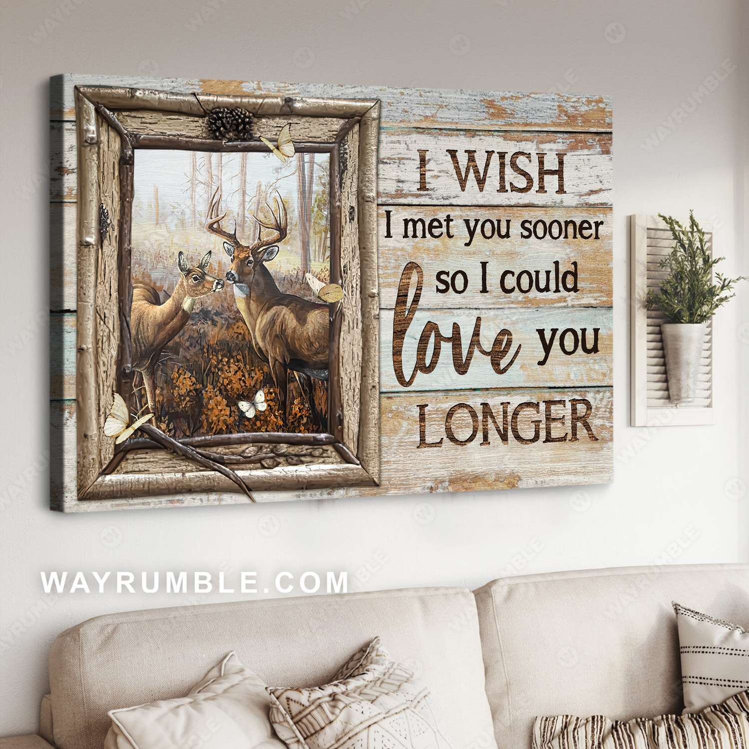 Deer painting, Autumn forest, White butterfly, I wish I met you sooner - Family Landscape Canvas Prints, Wall Art