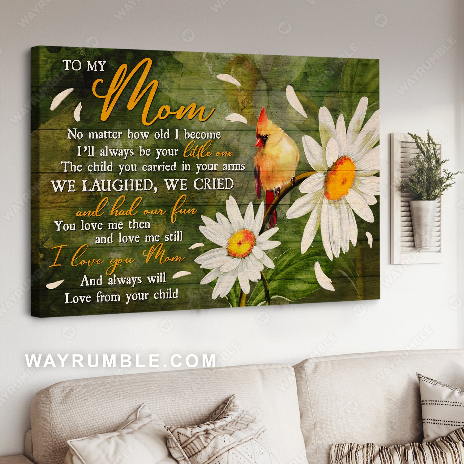 Son to mom, Daisy flower, Hummingbird, No matter how old I become - Family Landscape Canvas Prints, Wall Art
