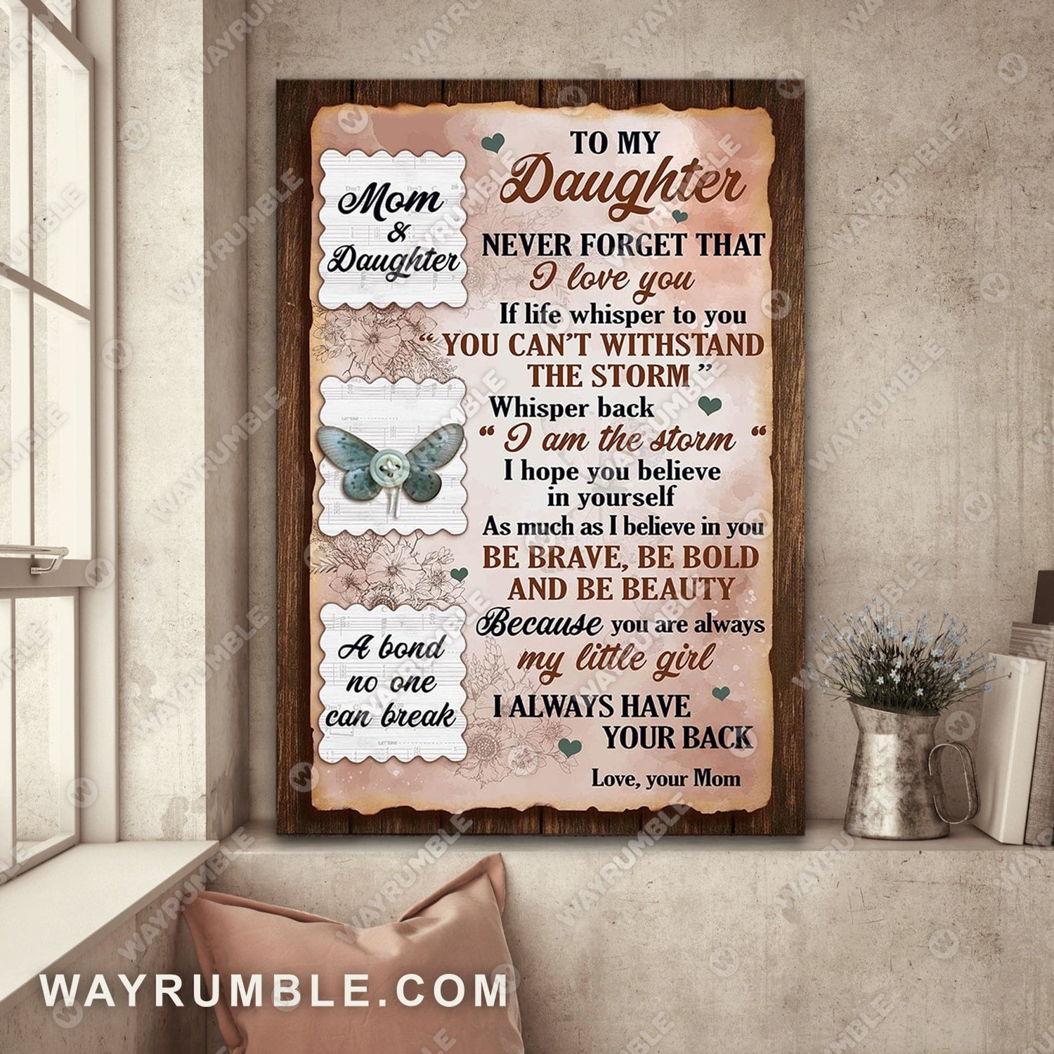 Mom to daughter, A bond no one can break - Family Portrait Canvas Print, Wall Art