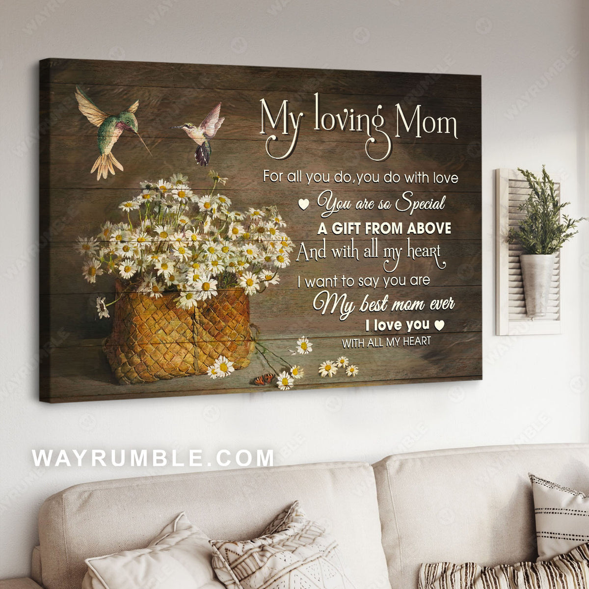 To my mom, Daisy flower basket, Vintage painting, You are a gift from above - Family Landscape Canvas Prints, Wall Art