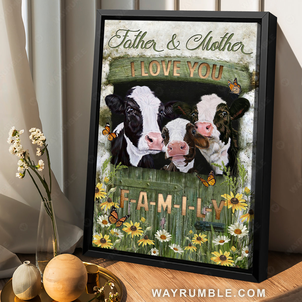 Dairy cow, Farm animal, Daisy flower, Father and mother I love you - Family Portrait Canvas Prints, Wall Art
