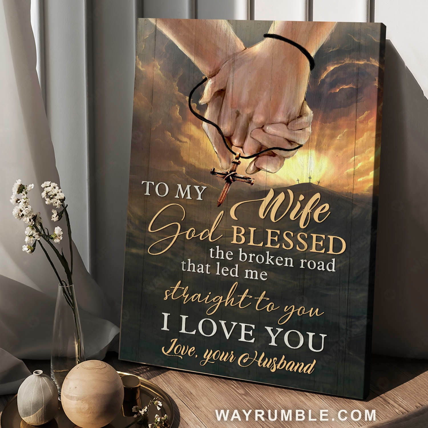 To my wife, Hand in hand, Cross symbol, I love you - Family Portrait Canvas Prints, Wall Art