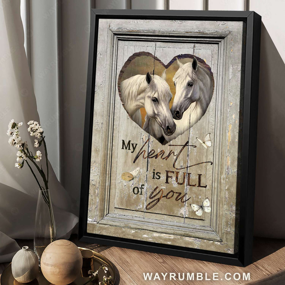 White horse, Heart shape, White butterfly, My heart is full of you - Family Portrait Canvas Prints, Wall Art