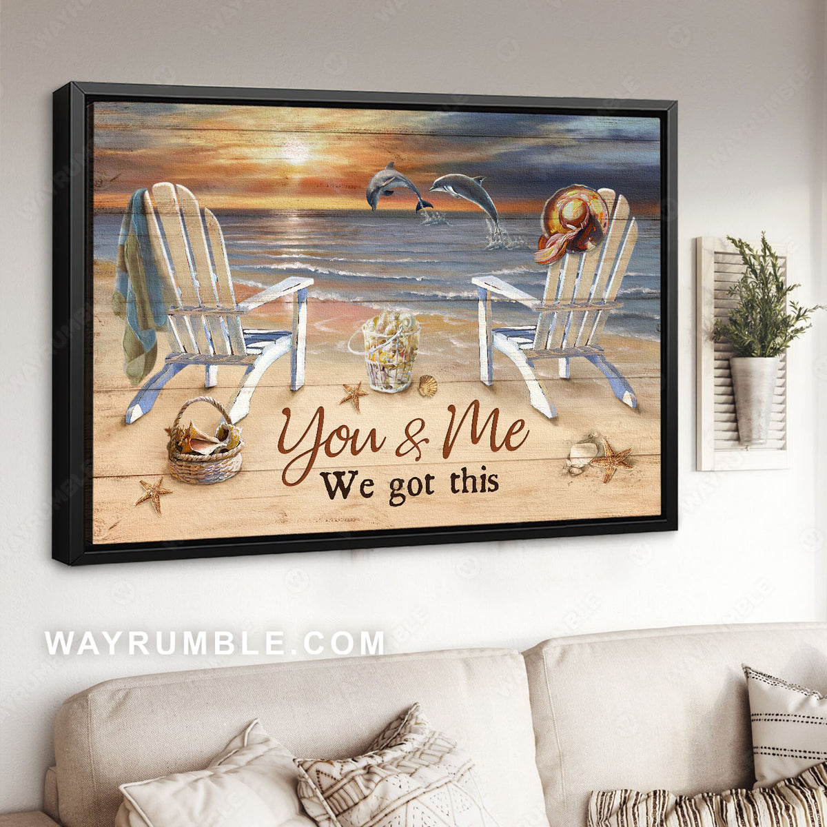 Beach chairs, Ocean dolphins, Sunrise beach, You and me we got this - Family Landscape Canvas Prints, Wall Art