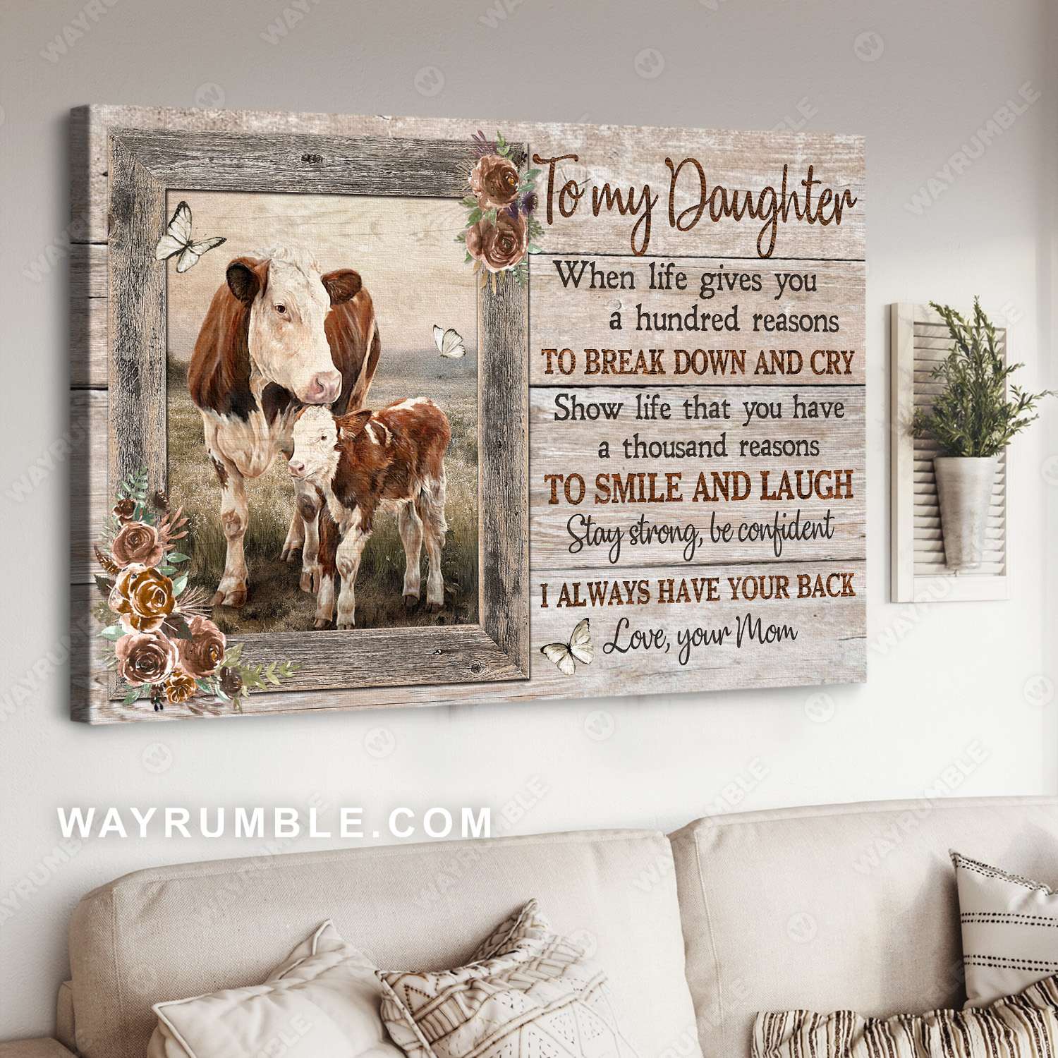 Mom to daughter, Cow painting, On the farm, I always have your back - Family Landscape Canvas Prints, Wall Art