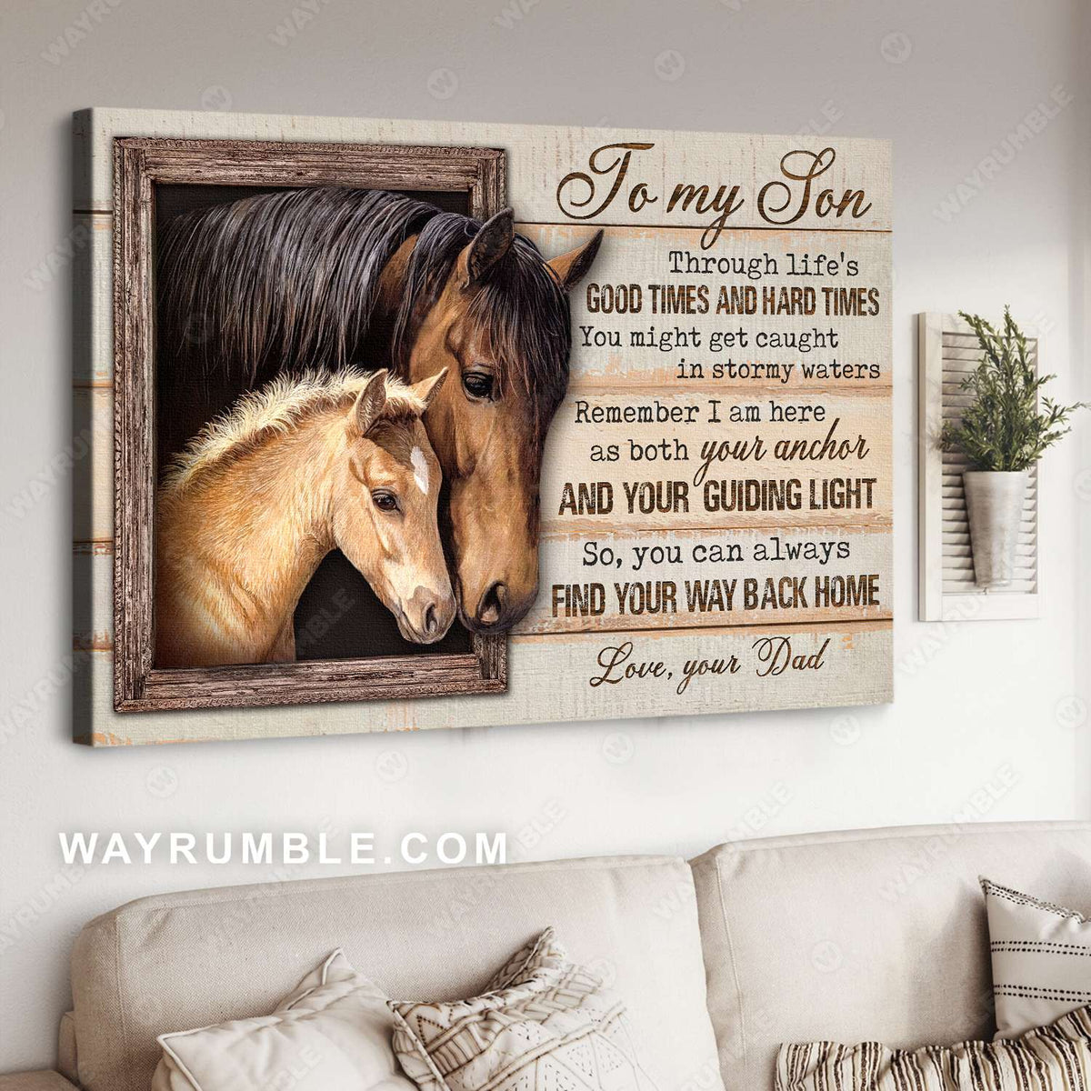 Dad to son, Horse painting, The horse father and son, Remember I am here - Family Landscape Canvas Prints, Wall Art