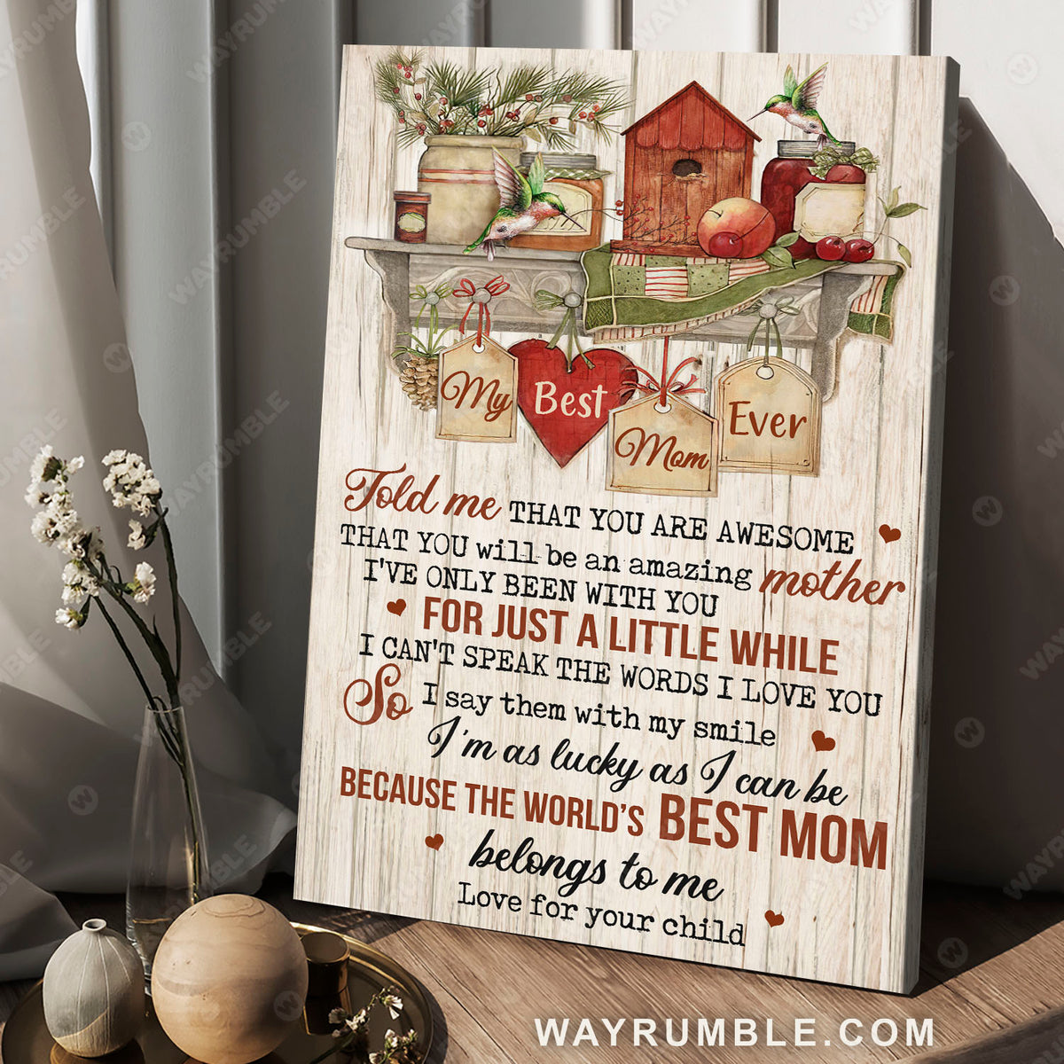 Daughter to mom, My best mom ever, Hummingbird drawing, Old barn painting - Family Portrait Canvas Prints, Wall Art