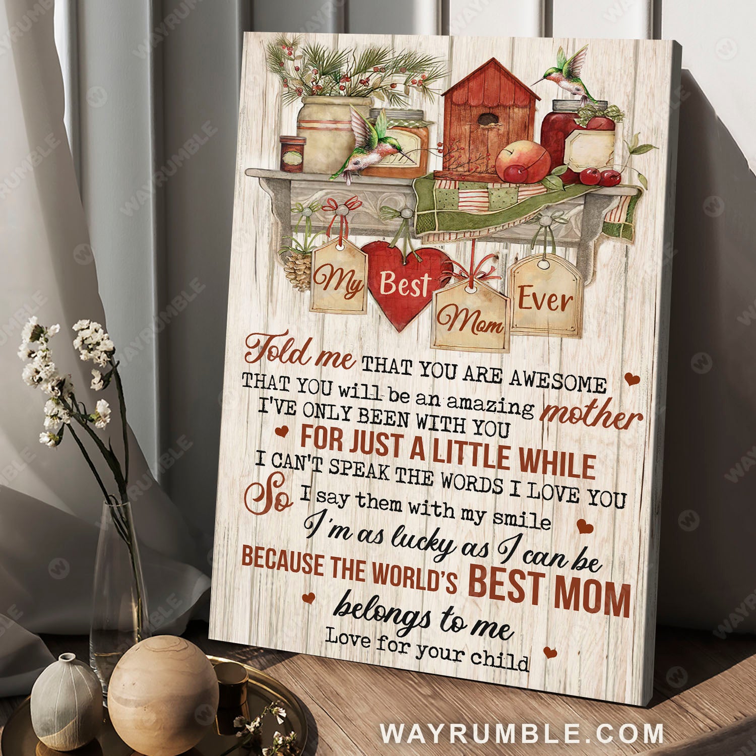 Daughter to mom, My best mom ever, Hummingbird drawing, Old barn painting - Family Portrait Canvas Prints, Wall Art