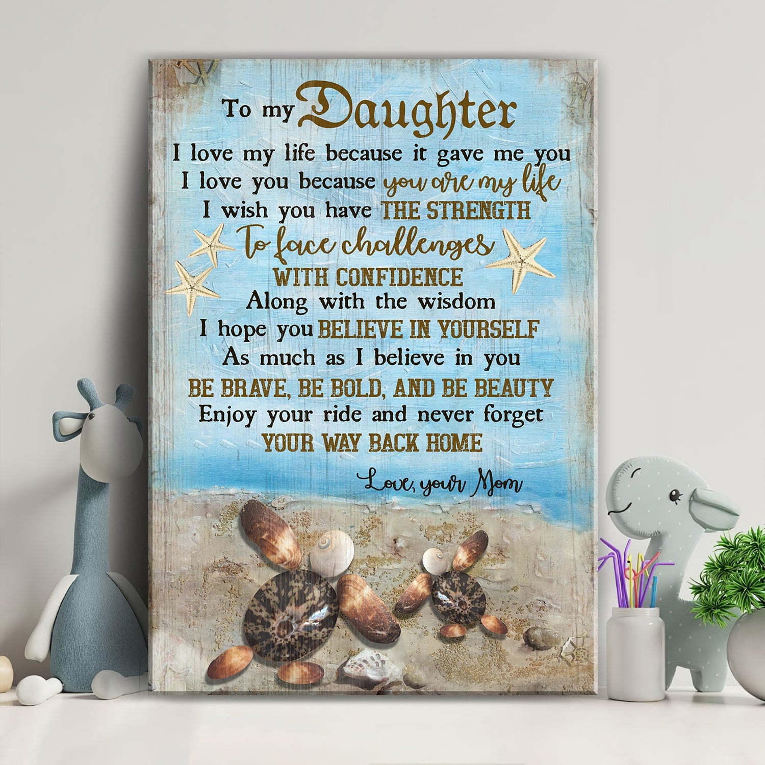 Mom to daughter, Seashell turtle, Enjoy your ride & never forget your way back home - Family Portrait Canvas Prints, Wall Art