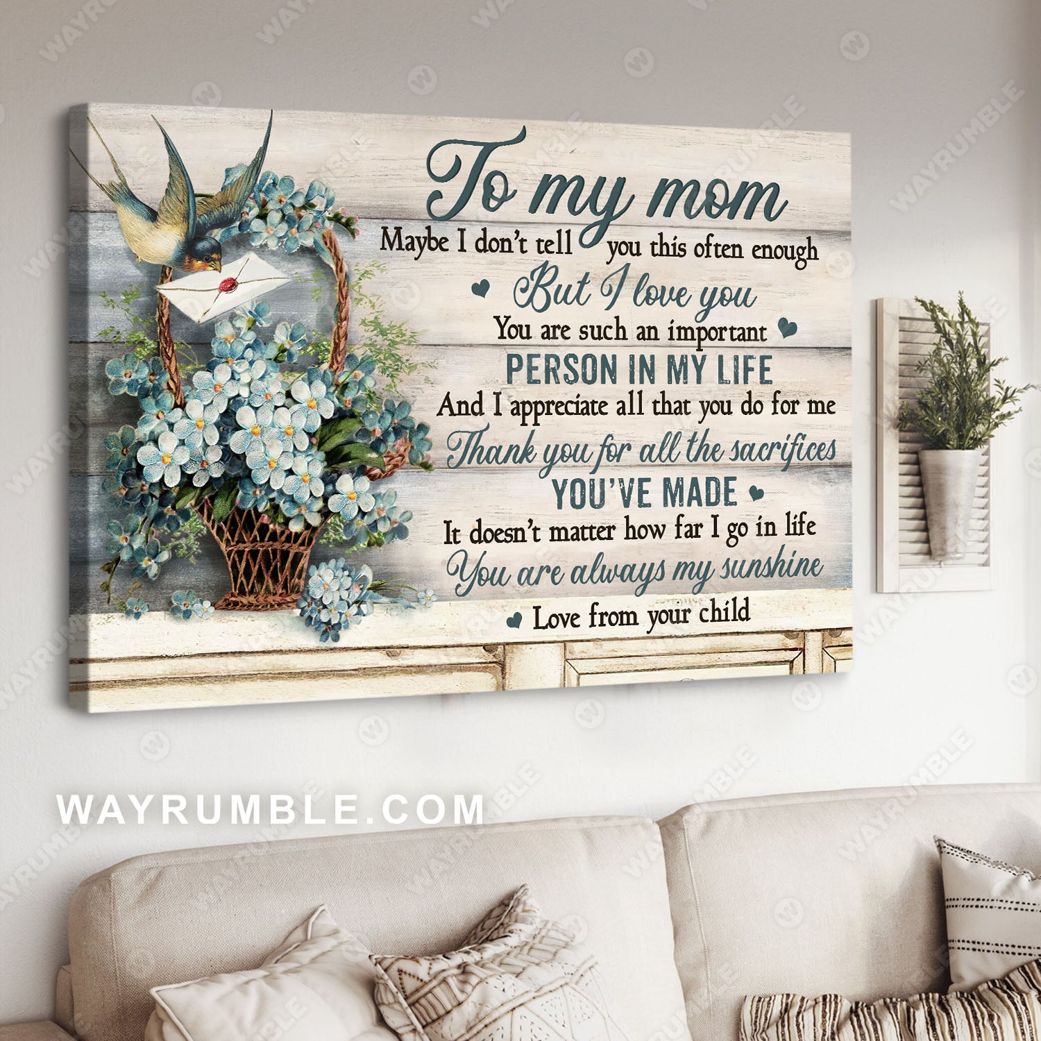 Son to mom, Cherry blossom flowers, White letter, You are always my sunshine - Family Landscape Canvas Prints, Wall Art