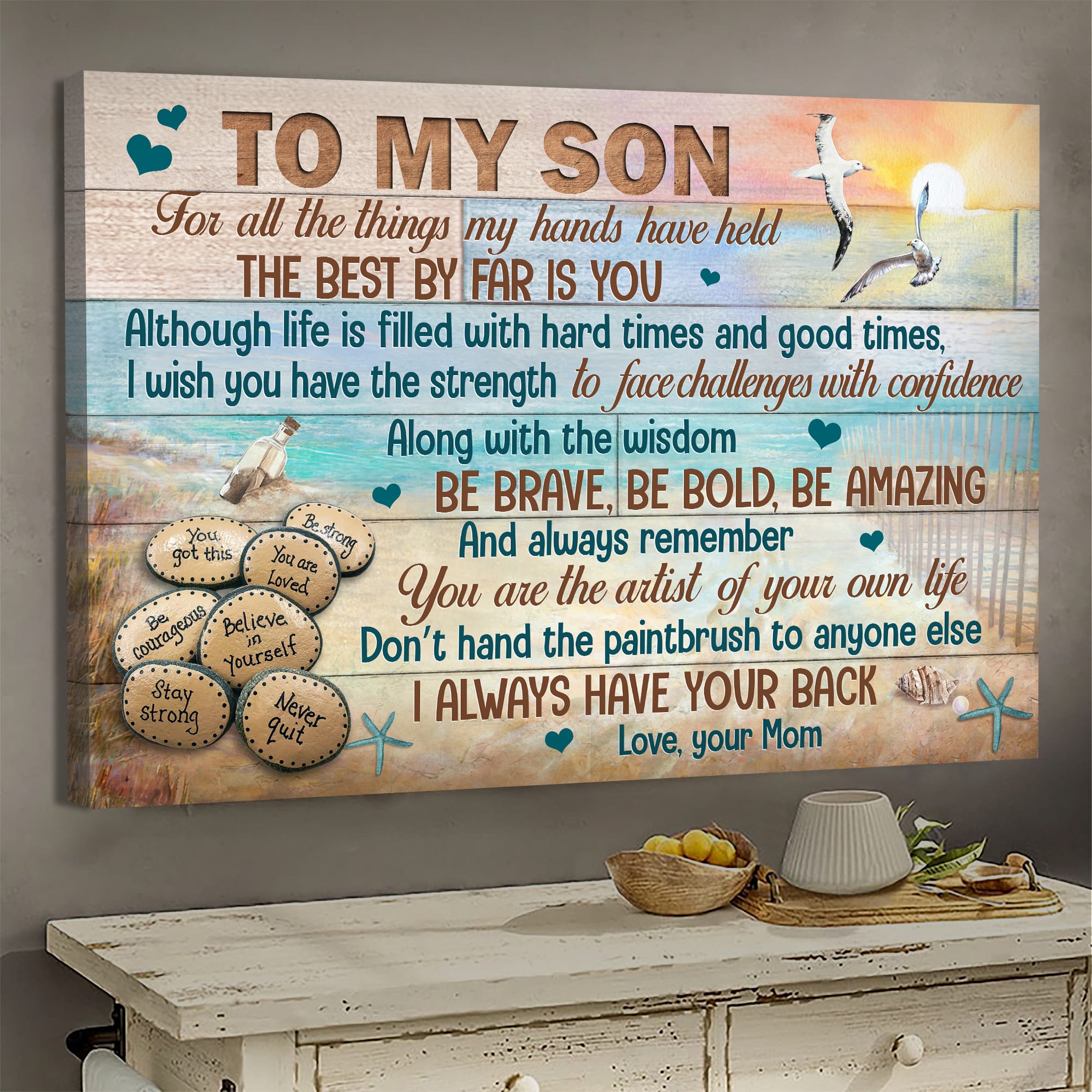 Mom to son, The sea, Seagull, You are the artist of your life - Family Landscape Canvas Prints, Wall Art