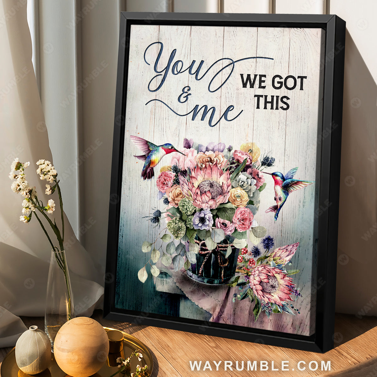Hummingbirds, Colorful flowers, Flower pot, You and me we got this - Family Portrait Canvas Prints, Wall Art