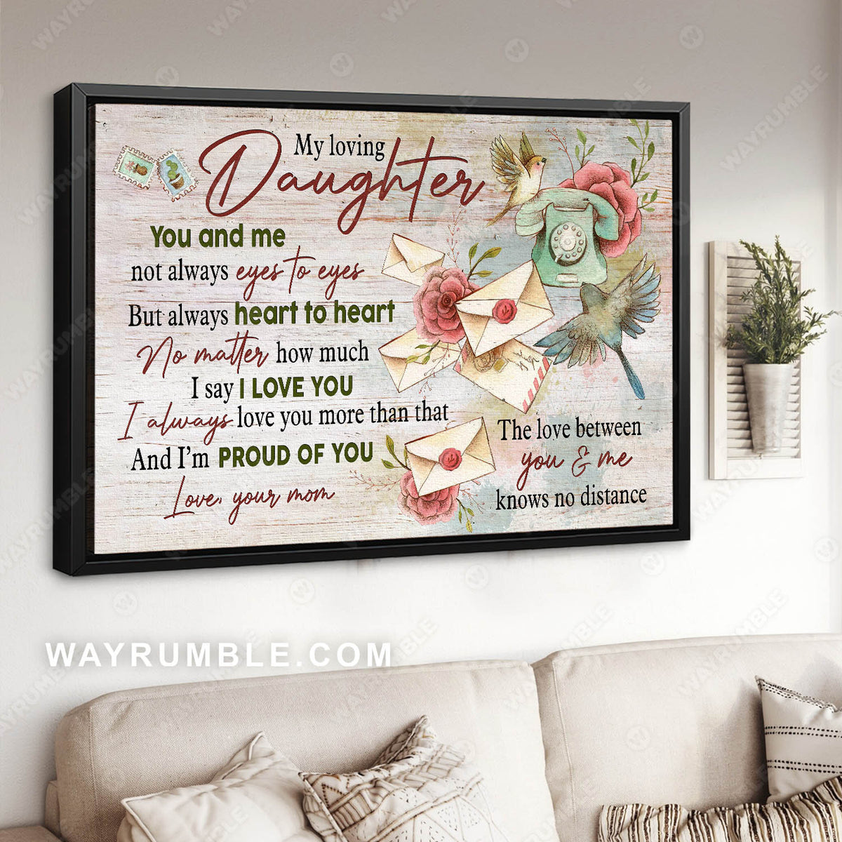 Mom to daughter, Vintage letter, Rose flower, I&#39;m proud of you - Family Landscape Canvas Prints, Wall Art