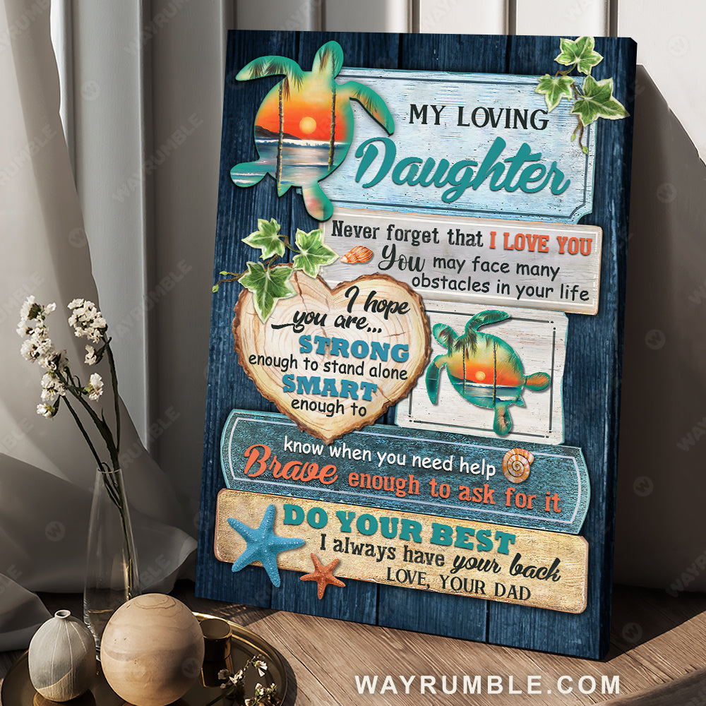 Dad to daughter, Sea turtle, Sunset on the sea, I always have your back - Family Portrait Canvas Prints, Wall Art