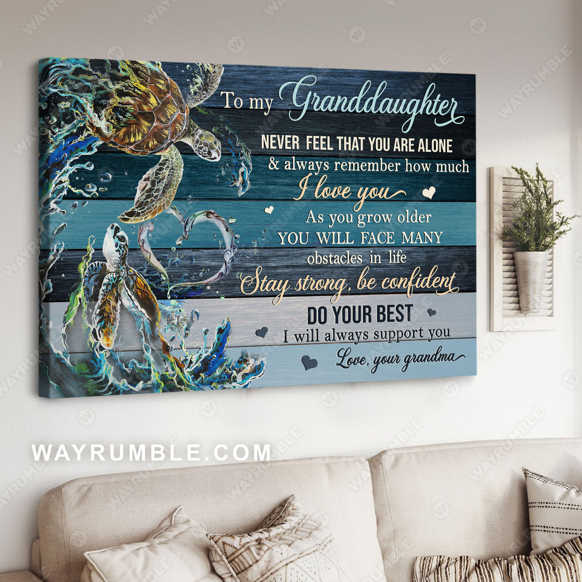 Grandma to Granddaughter, Sea turtle painting, Under the sea, I will always support you - Family Landscape Canvas Prints, Wall Art