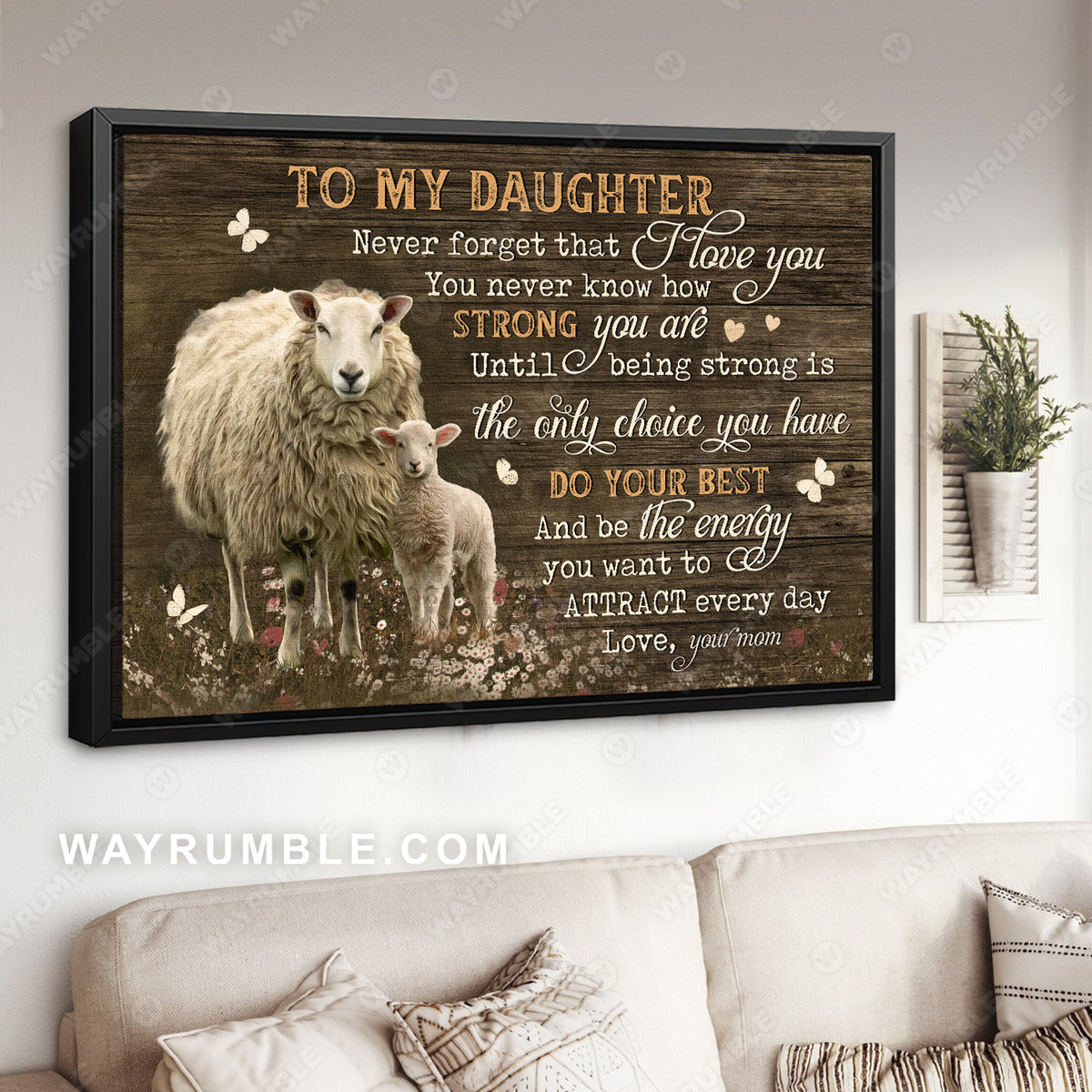 Mom to daughter, Sheep family, Flower field, Never forget that I love you - Family Landscape Canvas Prints, Wall Art