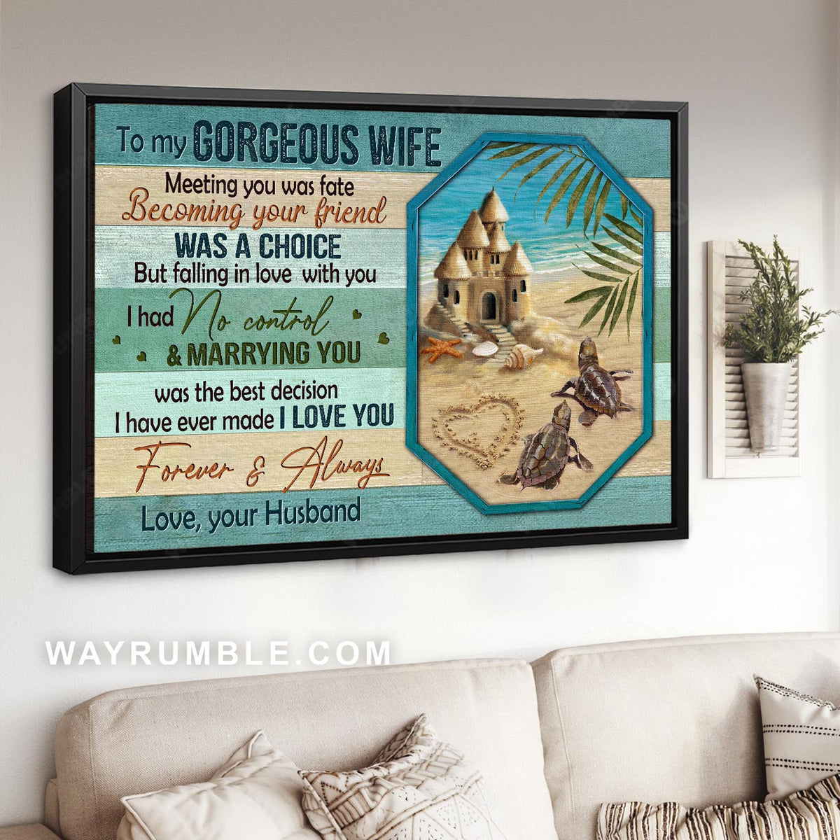 To my wife, Sand castle, Baby sea turtles, On the beach, Meeting you was a fate - Family Landscape Canvas Prints, Wall Art