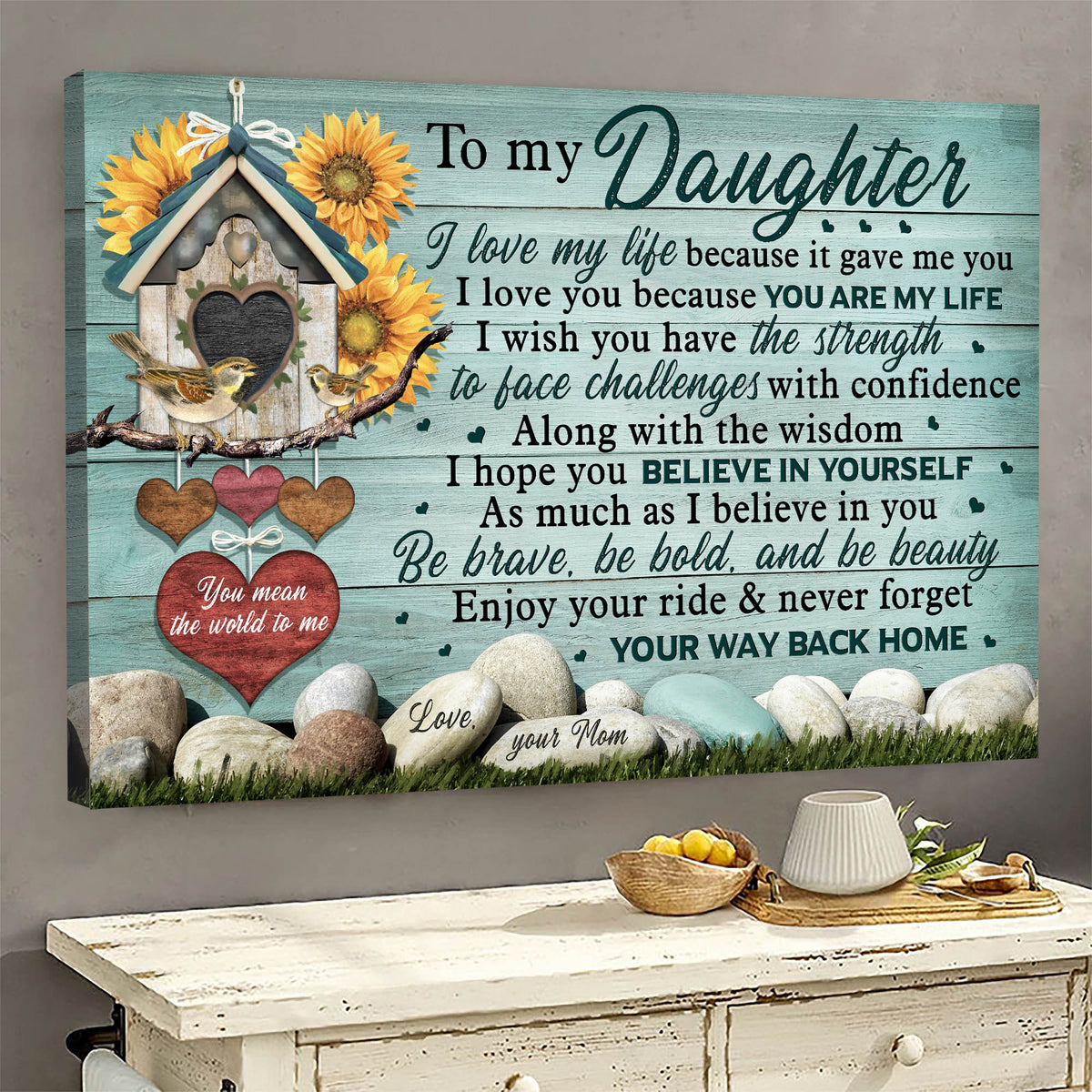 Mom to daughter, Sunflower, Birdhouse, I love you because you&#39;re my life - Family Landscape Canvas Prints, Wall Art