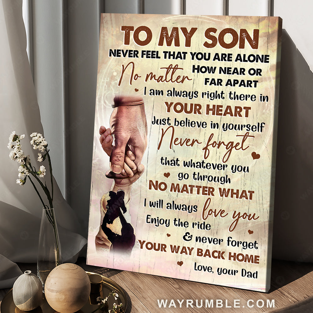 Dad to son, Holding his little hand, I am always right there in your heart - Family Portrait Canvas Prints, Wall Art