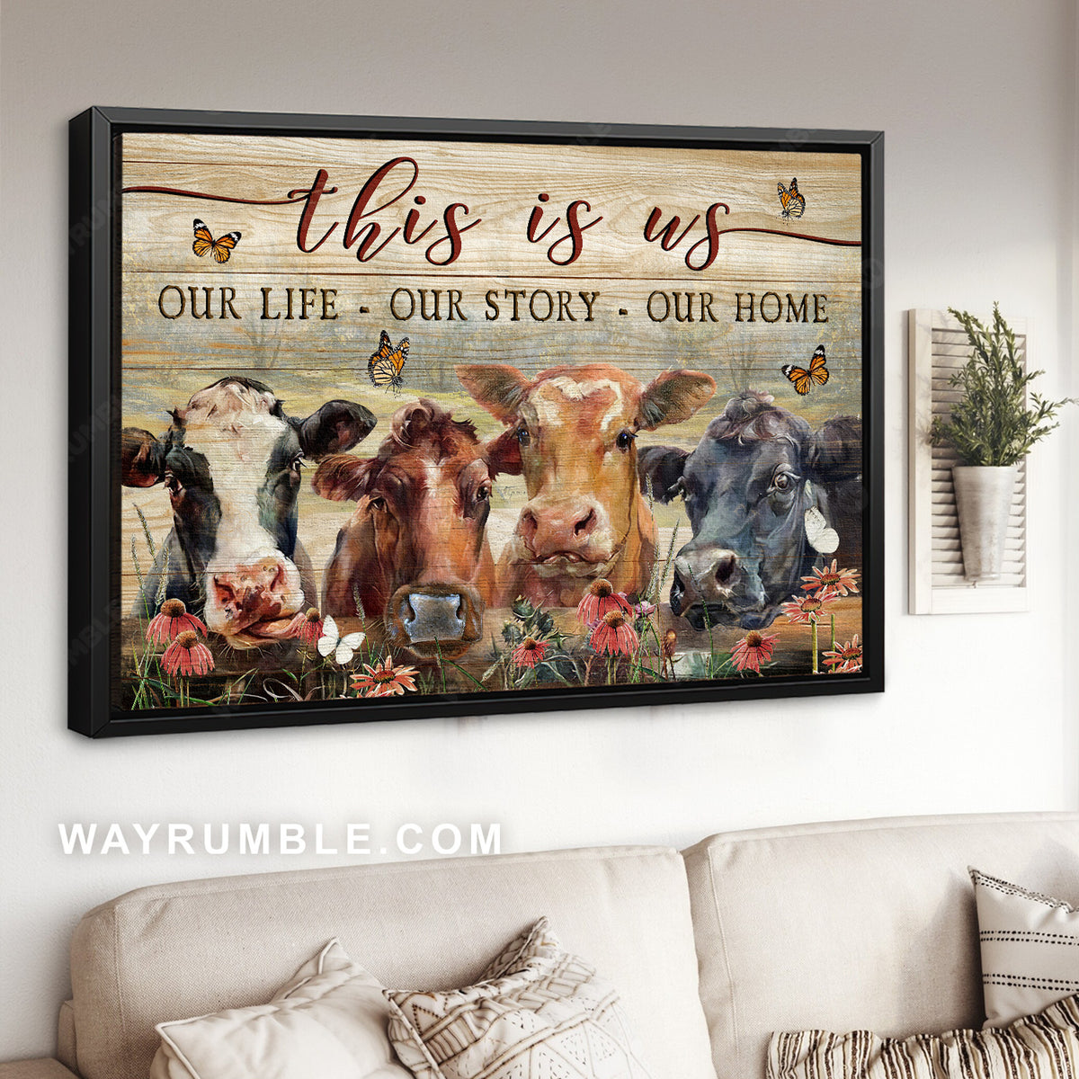 Cows painting, Pink daisy, Farm life, This is us - Family Landscape Canvas Prints, Wall Art