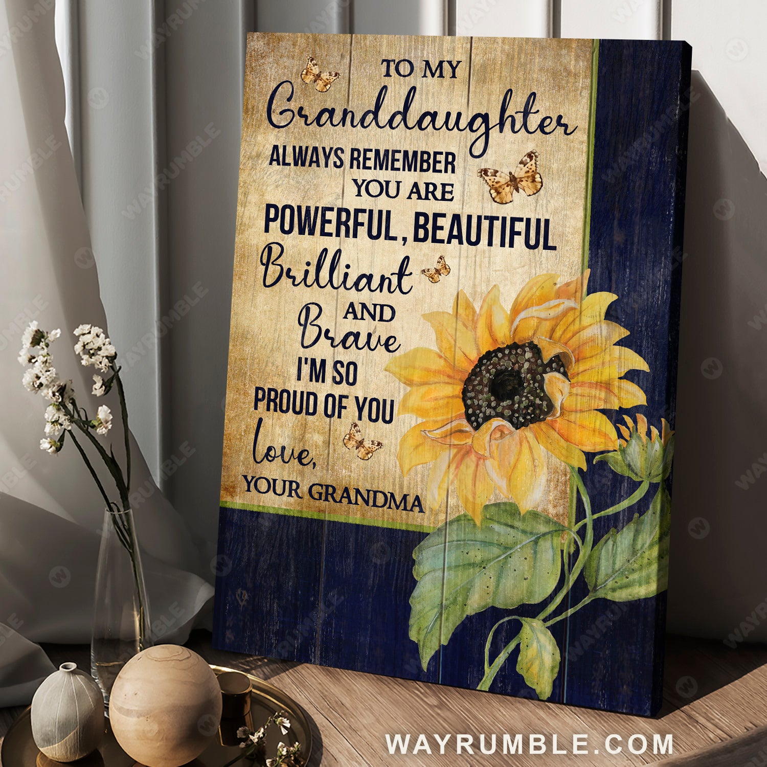 Grandma to Granddaughter, Sunflower painting, Vintage flower, I'm so proud of you - Family Portrait Canvas Prints, Wall Art