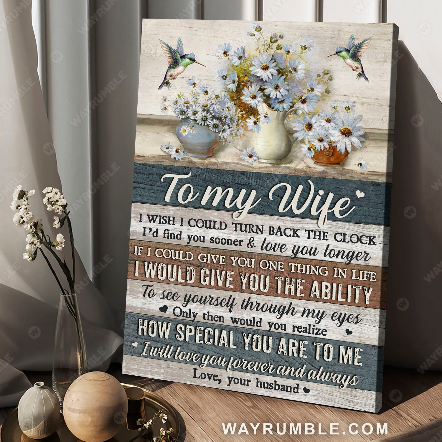 To my wife, White daisy, Hummingbird, I will love you forever and always - Family Portrait Canvas Prints, Wall Art