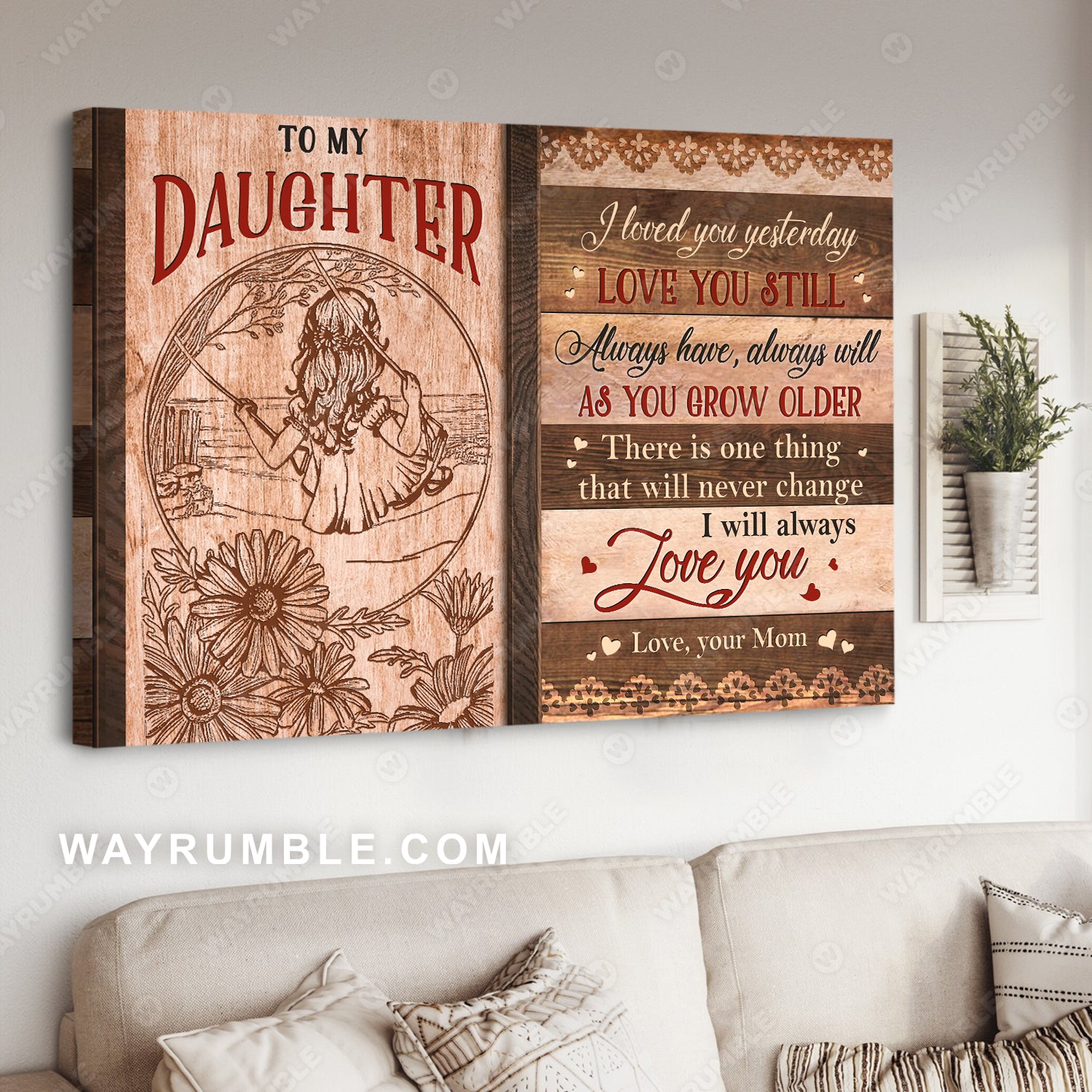 Mom to daughter, Little girl, Vintage painting, I will always love you - Family Landscape Canvas Prints, Wall Art