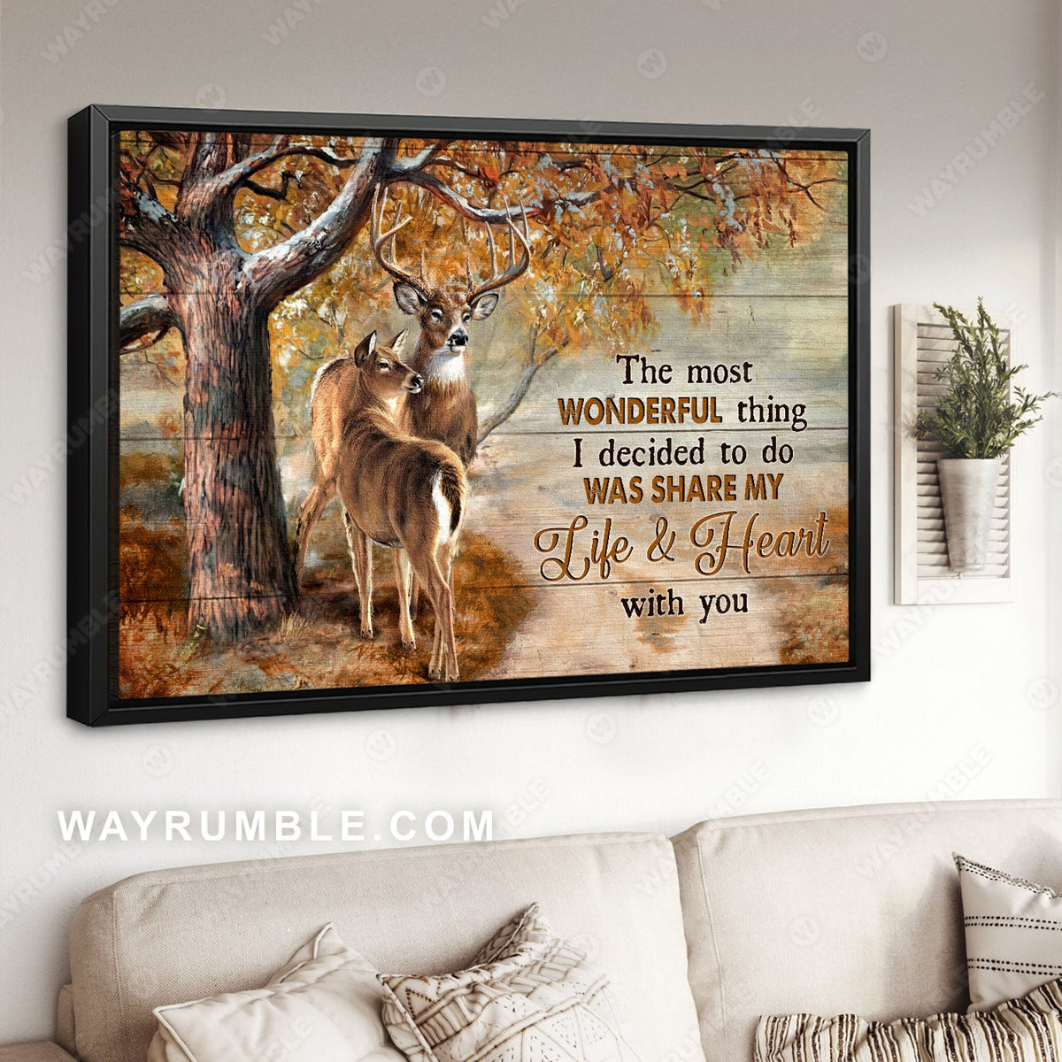 Deer painting, Autumn forest, Autumn leaves, Share my life and heart with you - Couple Landscape Canvas Prints, Wall Art