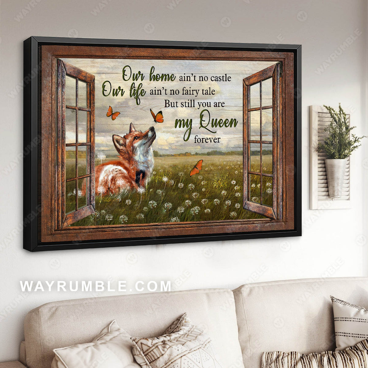 To my wife, Meadow landscape, Little fox painting, Window frame, You are my queen forever - Couple Landscape Canvas Prints, Wall Art