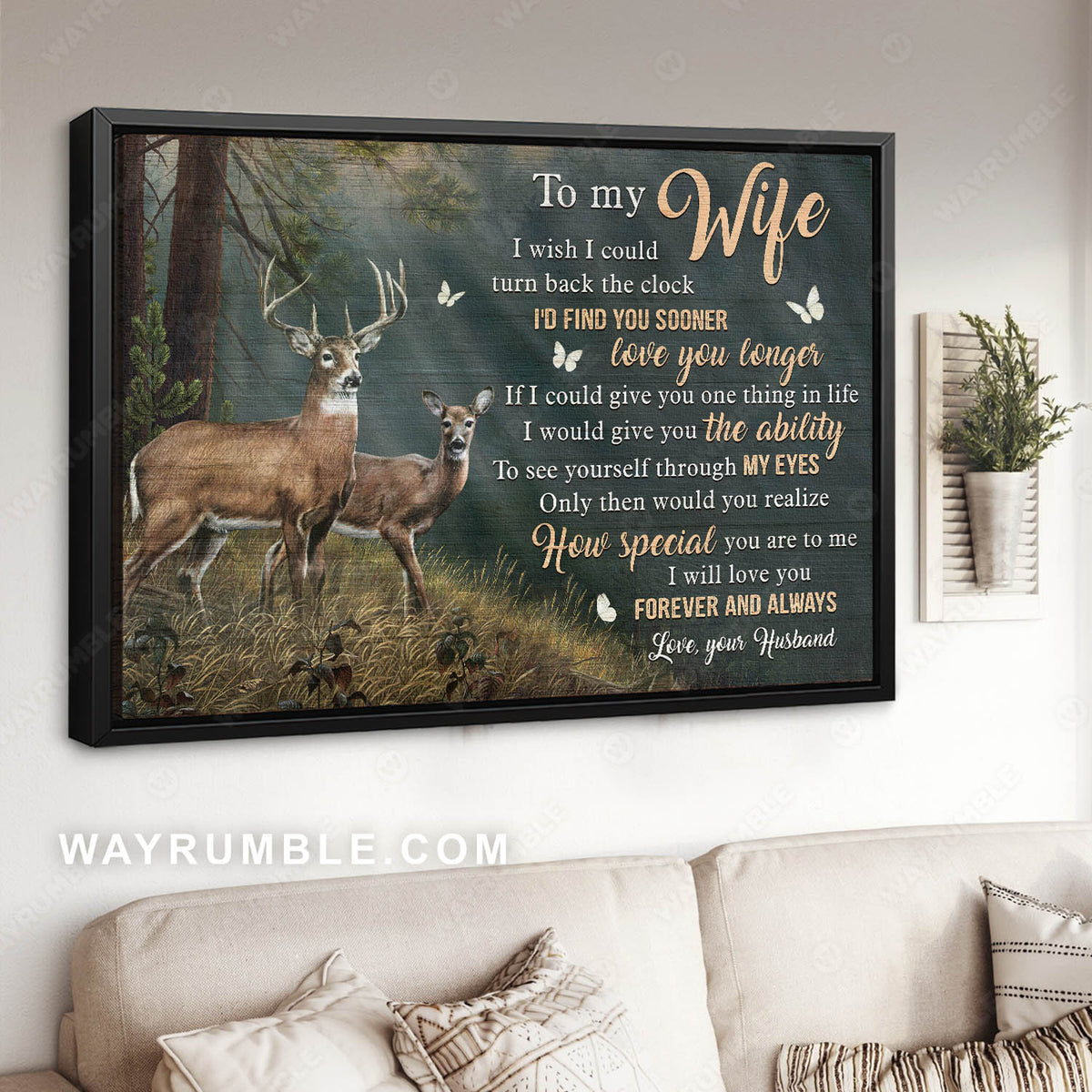 To my wife, Deer, In the forest, Pine tree, I will love you forever and always - Family Landscape Canvas Prints, Wall Art