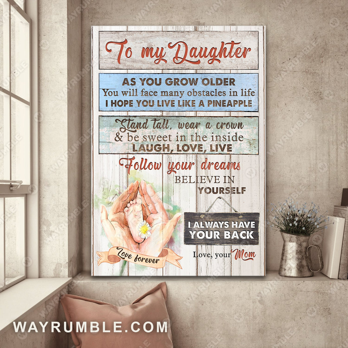 Mom to daughter, Little foot in mother&#39;s hand, I always have your back - Family Portrait Canvas Prints, Wall Art