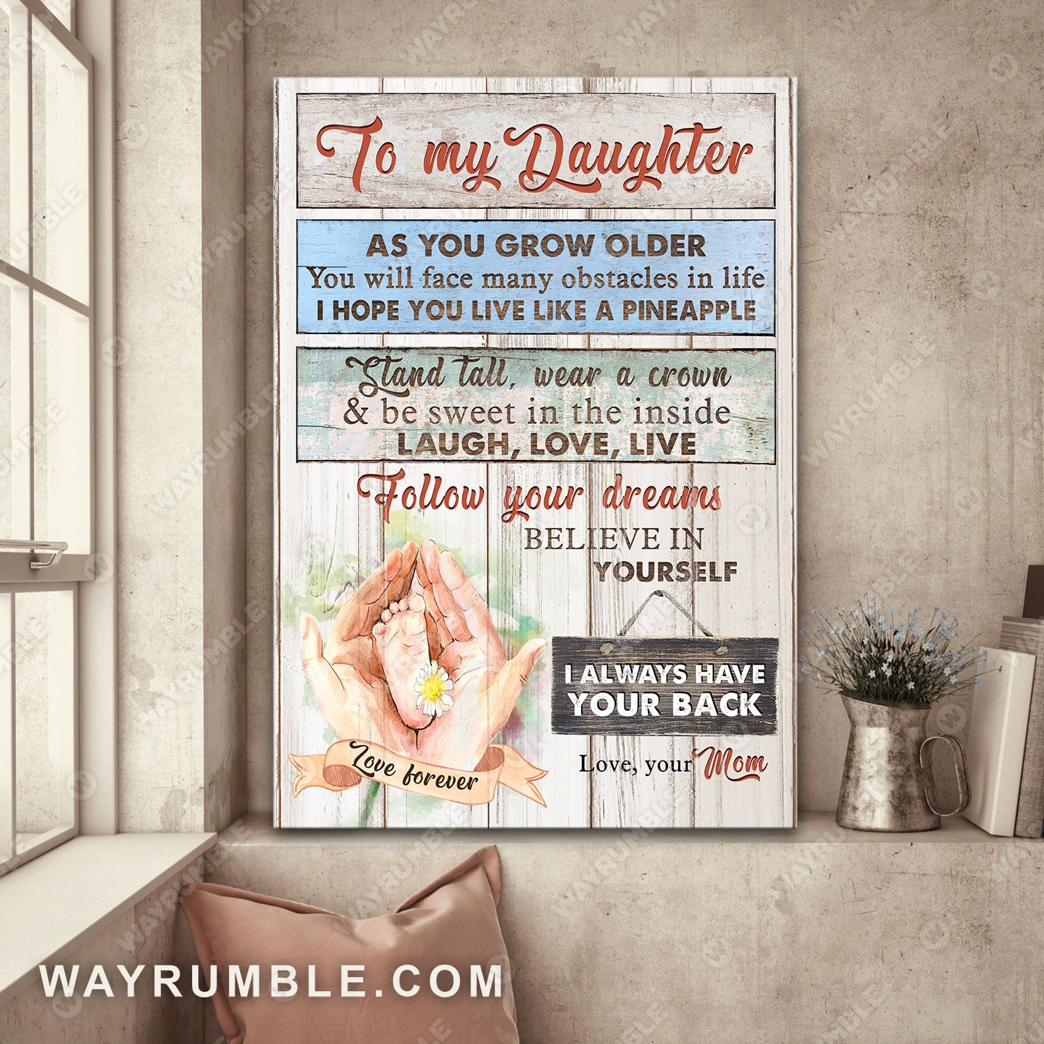 Mom to daughter, Little foot in mother's hand, I always have your back - Family Portrait Canvas Prints, Wall Art