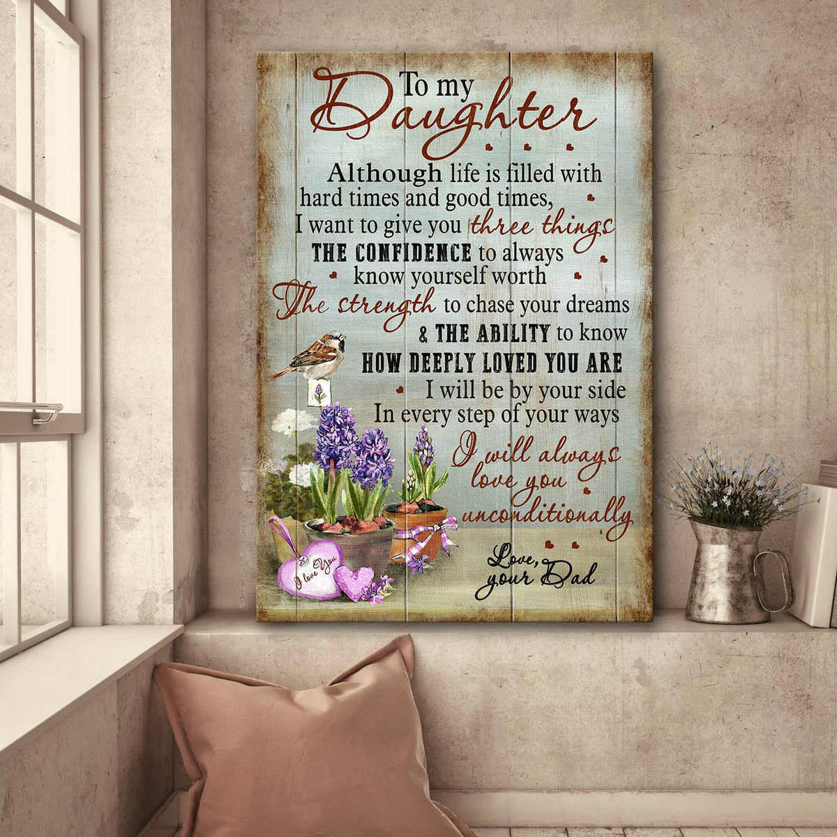 Dad to daughter, Iris flower, Sparrow, I&#39;ll always love you unconditionally - Family Portrait Canvas Prints, Wall Art