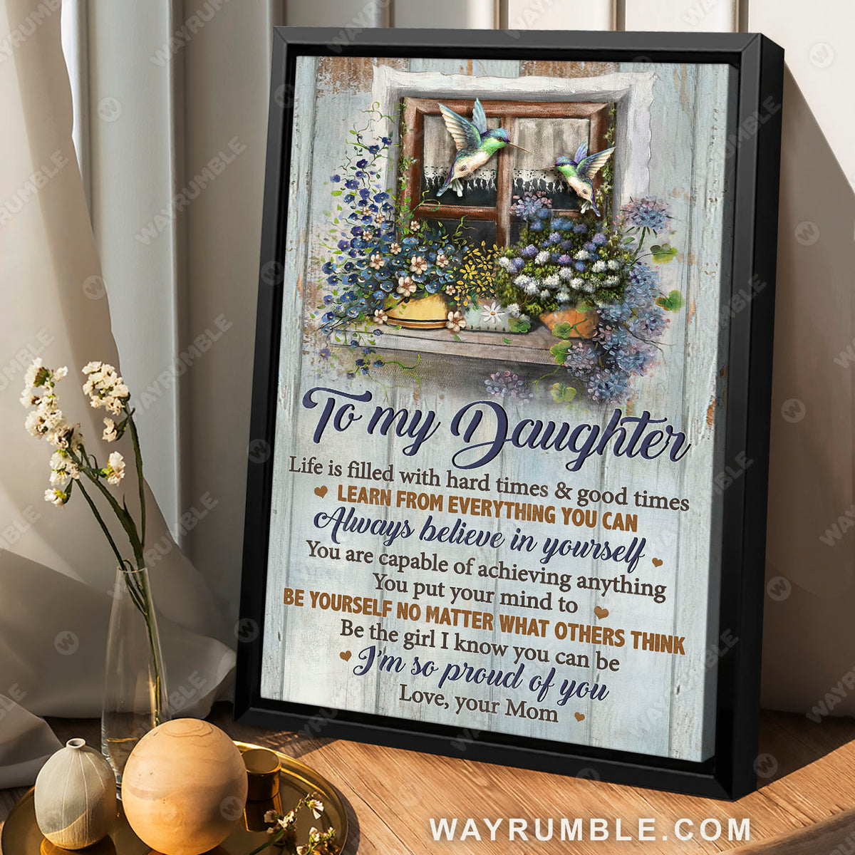 Mom to daughter, Hummingbird painting, Beautiful flowers, I&#39;m so proud of you - Family Portrait Canvas Prints, Wall Art