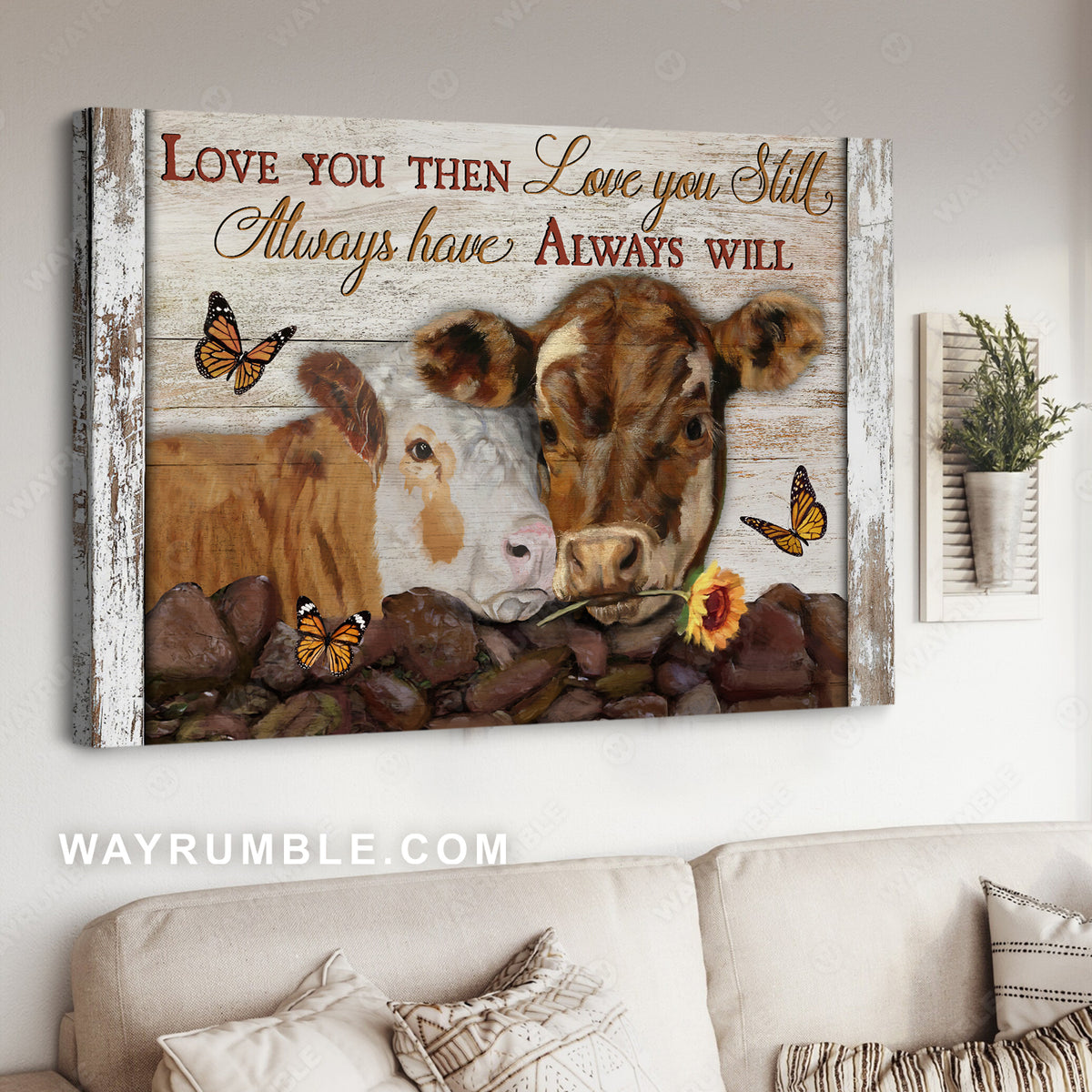 Dairy cows, Farm cattle, Monarch butterfly, Love you then - Family Landscape Canvas Prints, Wall Art