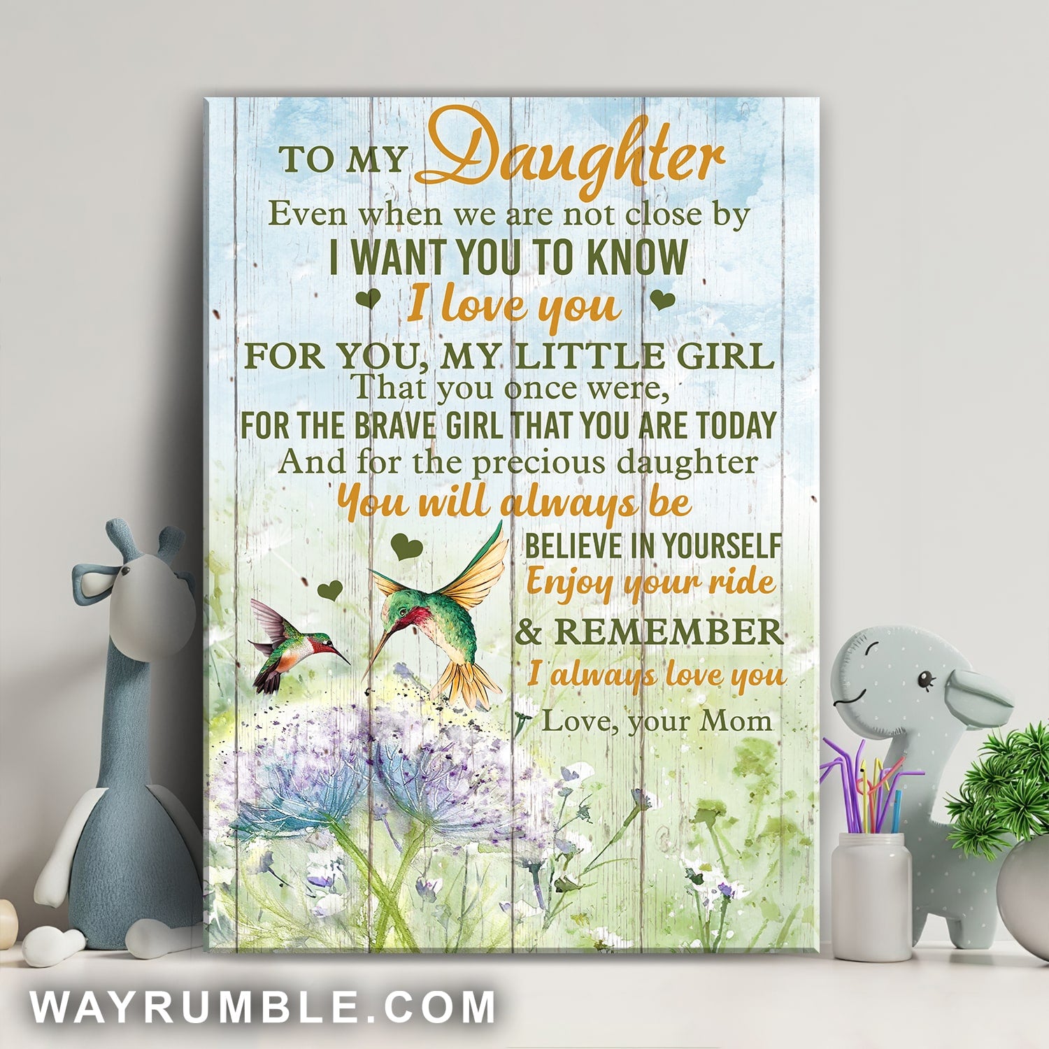 Mom To Daughter, Hummingbird, Dandelion, Gifts for daughter from mom, I love you my little girl - Family Portrait Canvas Prints, Wall Art