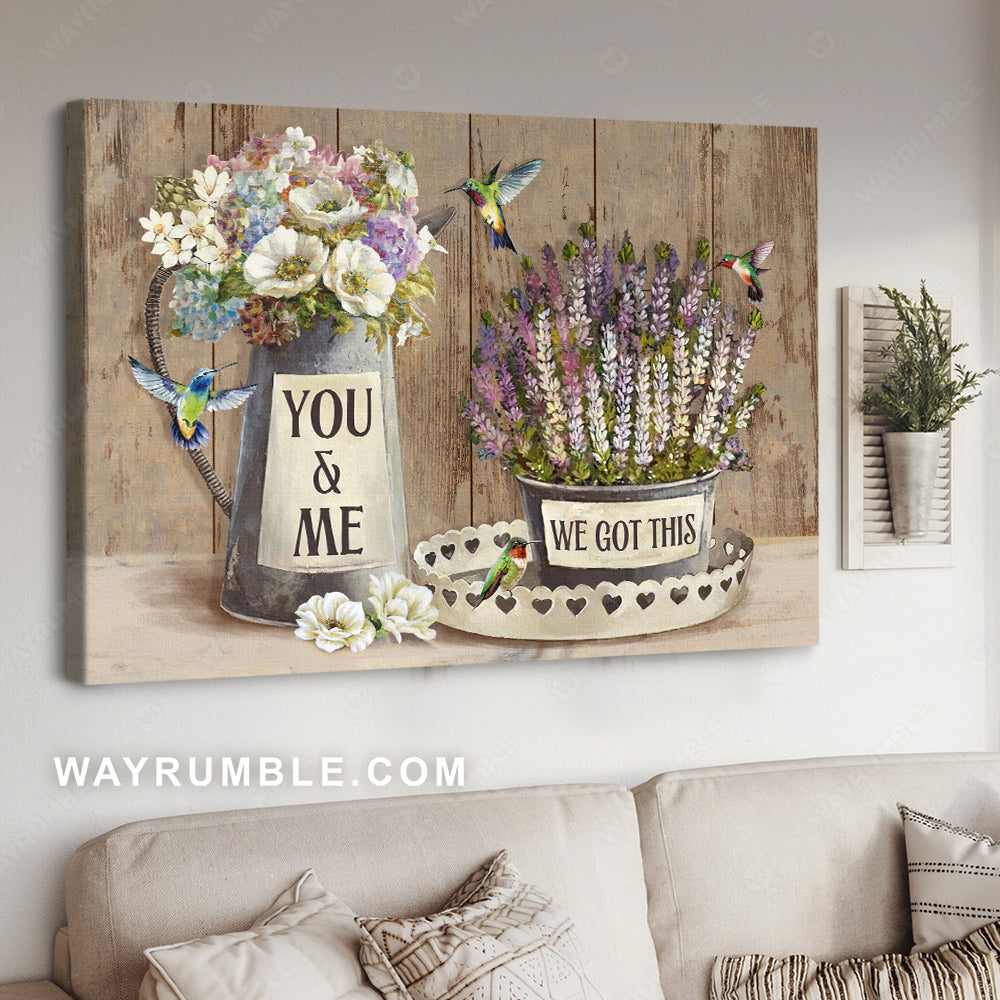 Lavender vase, Beautiful flower, Hummingbird, You and me, We got this - Family Landscape Canvas Prints, Wall Art